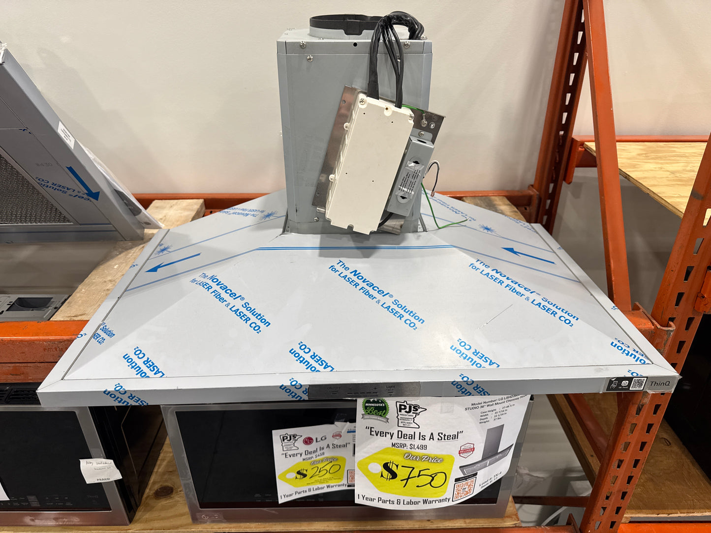 LG Studio LSHD3680ST 36 Inch Wall Mount Smart Chimney Hood with 600 CFM Internal Blower, Wi-Fi, IR Touch Controls, LED Lighting, Mesh Filters, Low-Profile Body, and RoHS Compliant: Stainless Steel