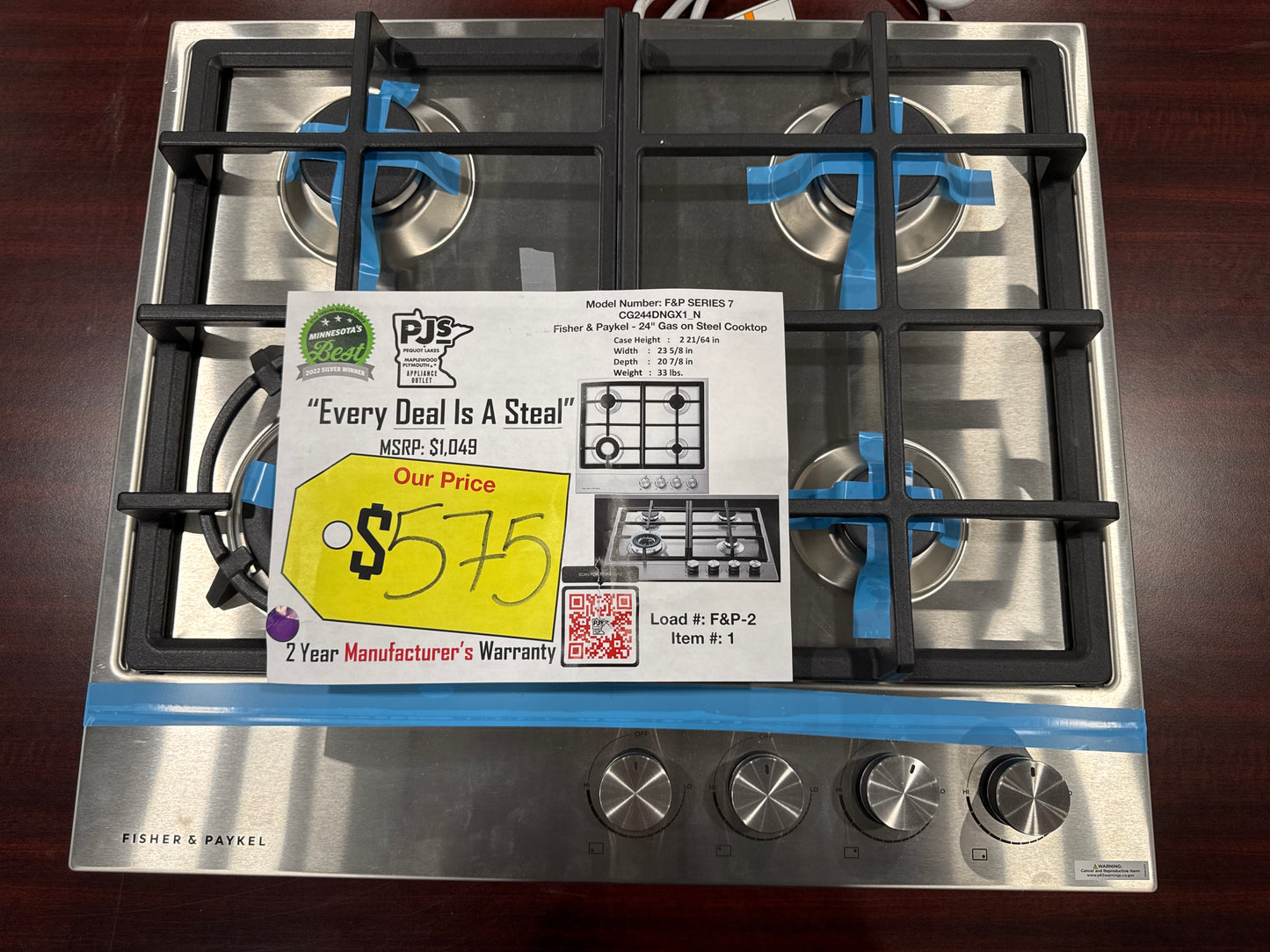 FISHER & PAYKEL CG244DNGX1 N 24" Series 7 4 Burner Gas Cooktop Natural Gas