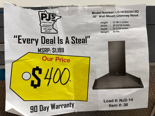LG HCED3015D 30 Inch Wall Mount Range Hood with 5 Speed 600 CFM Blower, Dishwasher Mesh Filters, Low Profile Body, IR Touch Controls, Dual Level LED Lighting, and UL Listed: Black Stainless Steel