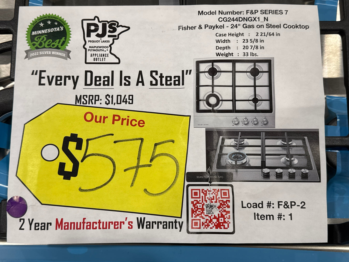 FISHER & PAYKEL CG244DNGX1 N 24" Series 7 4 Burner Gas Cooktop Natural Gas