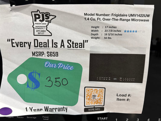 Frigidaire UMV1422UW 24" 1.4 Cu. Ft. Over-The-Range Microwave