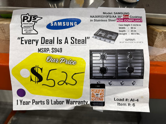 SAMSUNG NA30R5310FS 30" Gas Cooktop in Stainless Steel