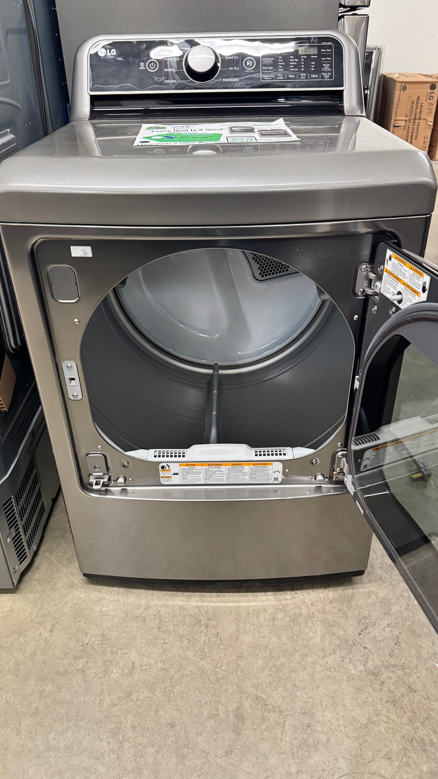 LG DLE7400VE 27 Inch Smart Electric Dryer with 7.3 Cu. Ft. Capacity, 8 Dry Cycles, 12 Dry Options, Sensor Dry, EasyLoad™ Door, ThinQ® Technology, SmartDiagnosis™, and Energy Star Certified: Graphite Steel