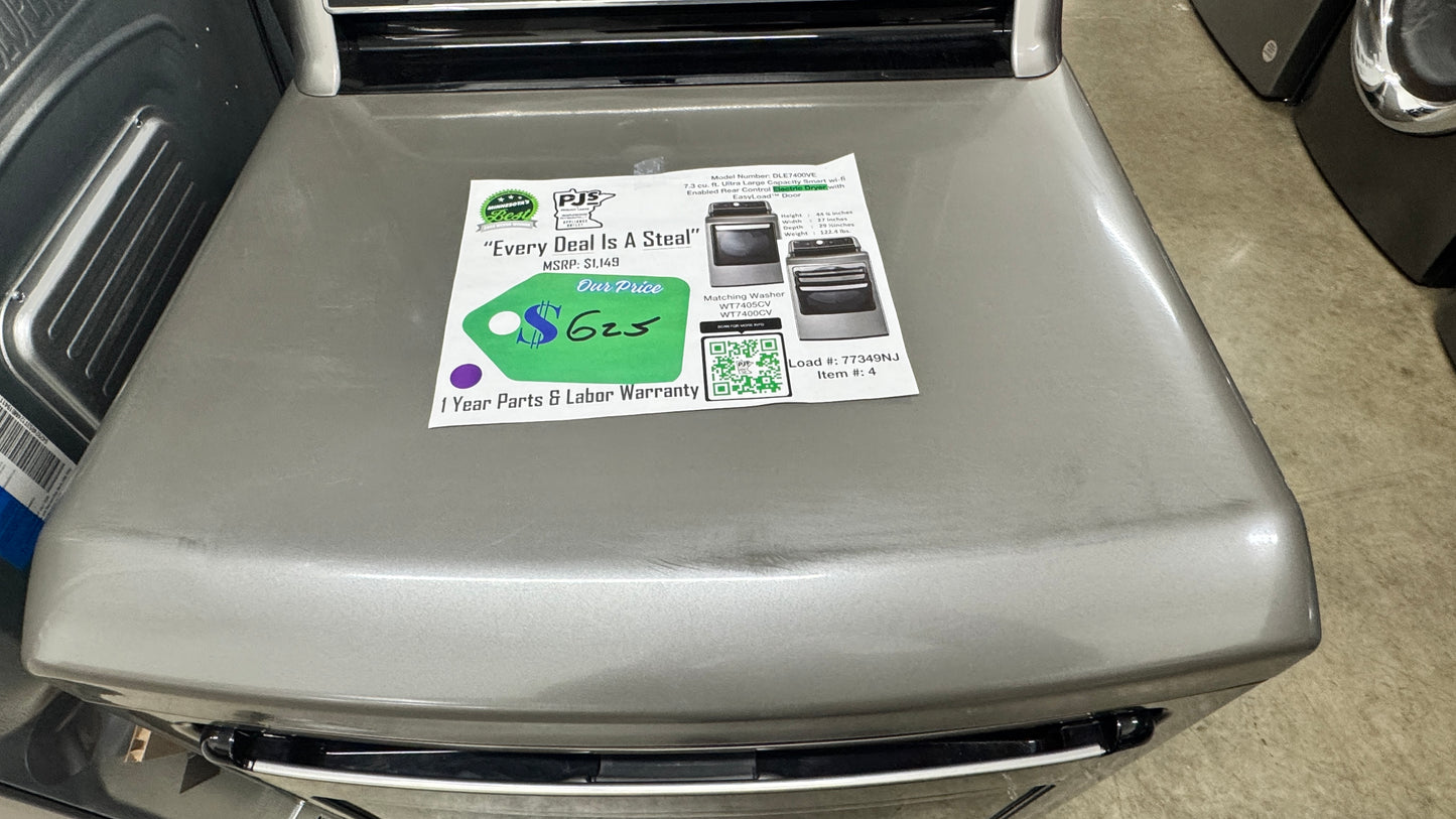 LG DLE7400VE 27 Inch Smart Electric Dryer with 7.3 Cu. Ft. Capacity, 8 Dry Cycles, 12 Dry Options, Sensor Dry, EasyLoad™ Door, ThinQ® Technology, SmartDiagnosis™, and Energy Star Certified: Graphite Steel