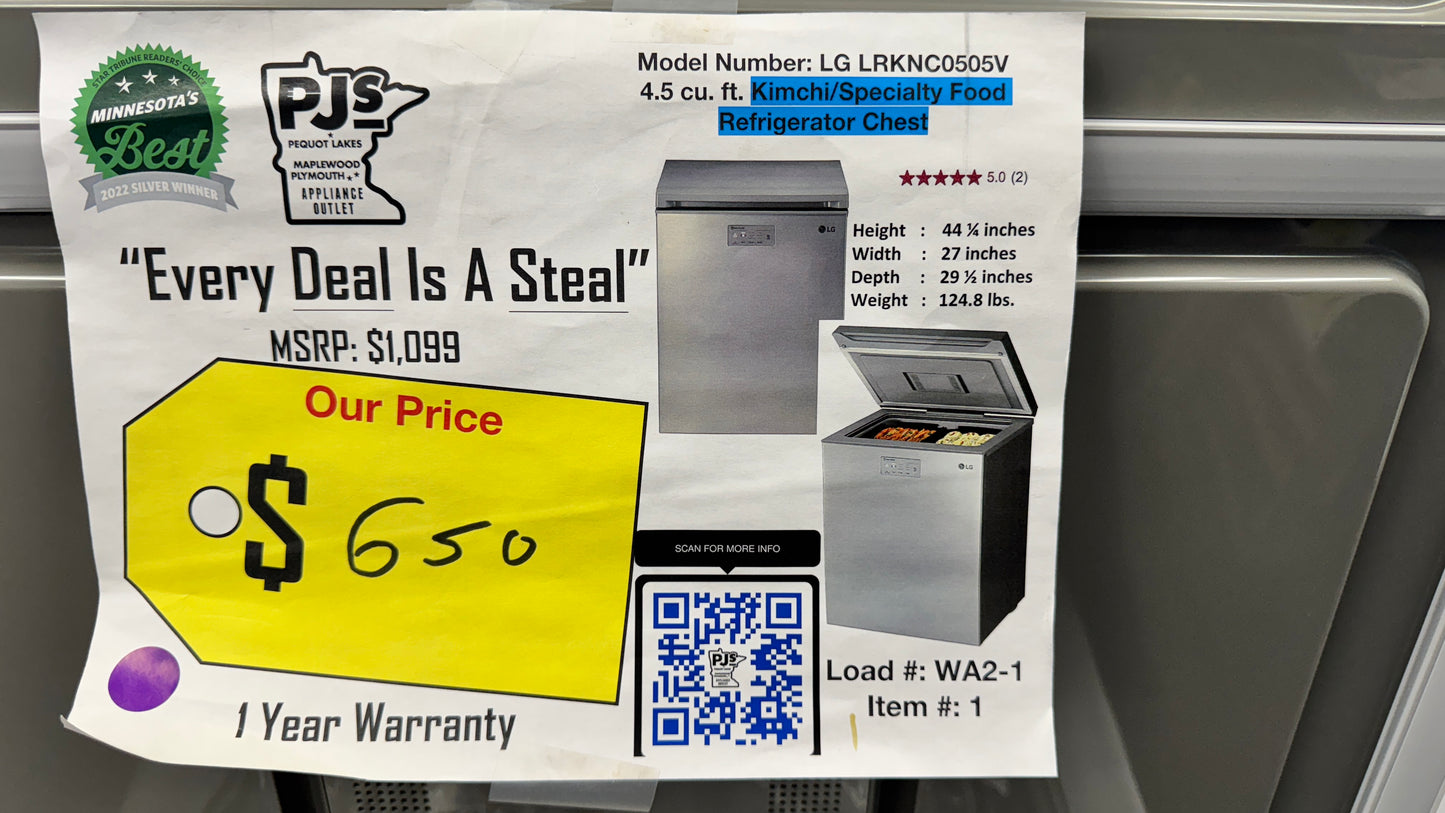 LG LRKNC0505V 4.5 cu. ft. Kimchi & Specialty Food Refrigerator Chest