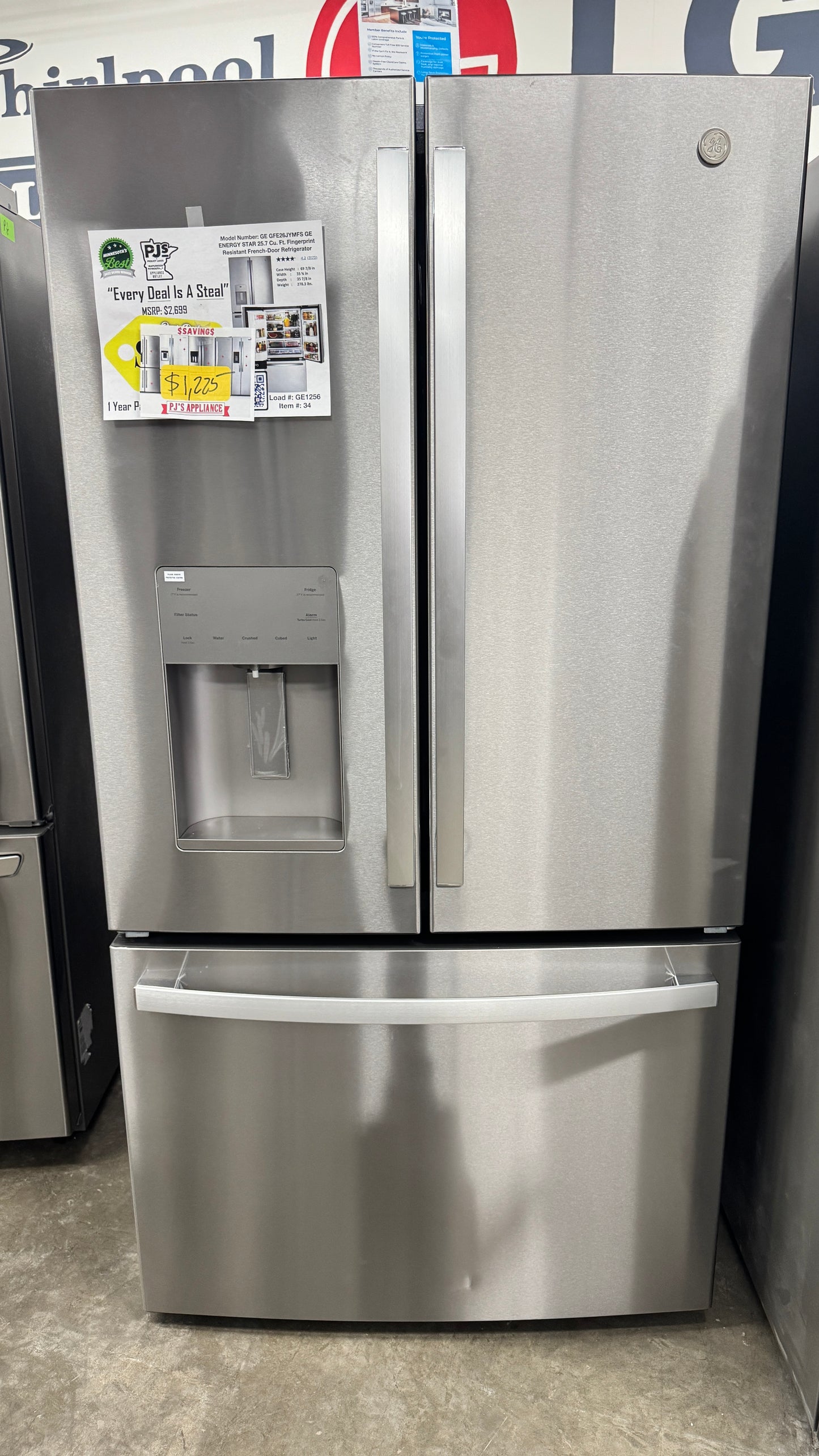 GE GFE26JYMFS ENERGY STAR 25.7 Cu. Ft. Fingerprint Resistant French-Door Refrigerator