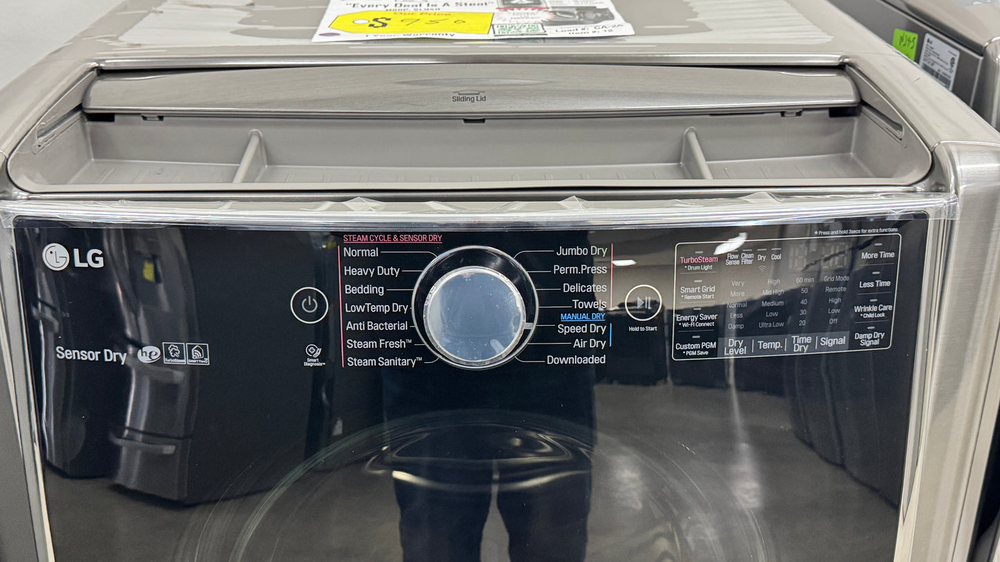 LG DLEX9000V 29 Inch Electric Smart Dryer with 9.0 cu. ft. Capacity, TurboSteam™, SteamSanitary™, FlowSense™, Smart ThinQ®, SmartDiagnosis™, 14 Dry Cycles, Anti-Bacterial, Wrinkle Care, and Sensor Dry