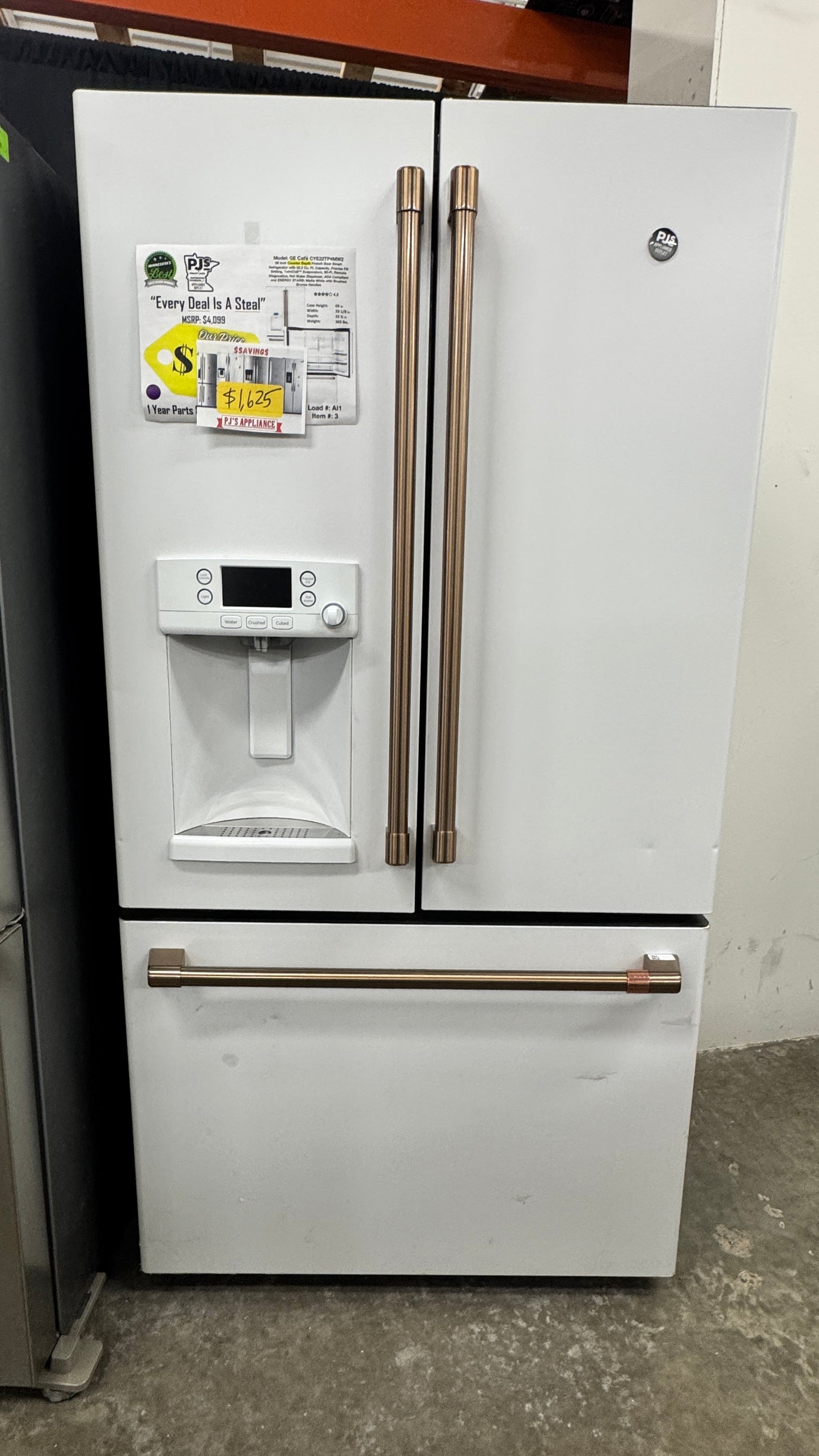 GE Cafe© CYE22TP4MW2 ENERGY STAR 22.2 Cu. Ft. Smart Counter-Depth French-Door Refrigerator with Hot Water Dispenser