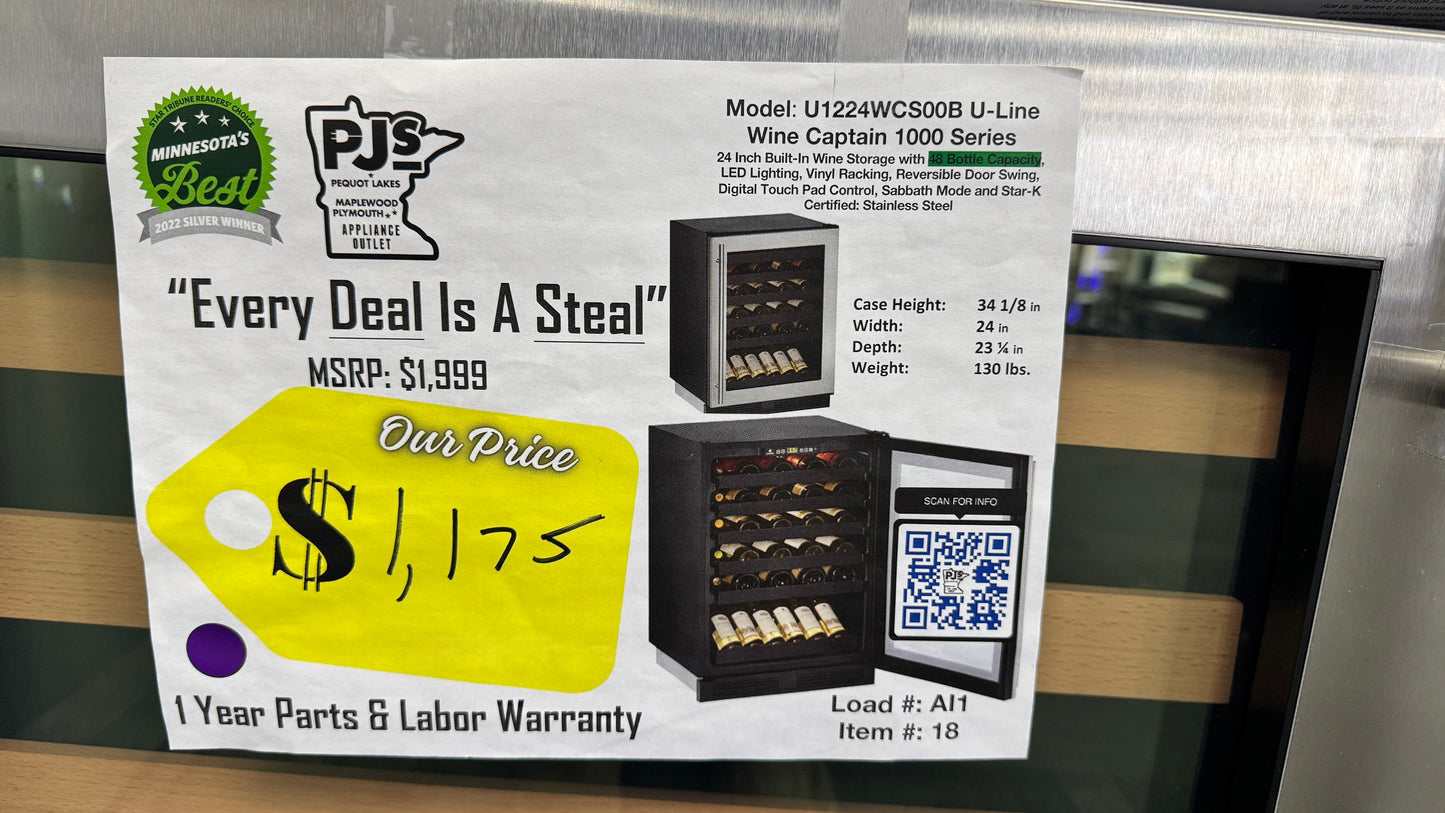 U-Line U1224WCS00B Wine Captain 1000 Series 24 Inch Built-In Wine Storage with 48 Bottle Capacity