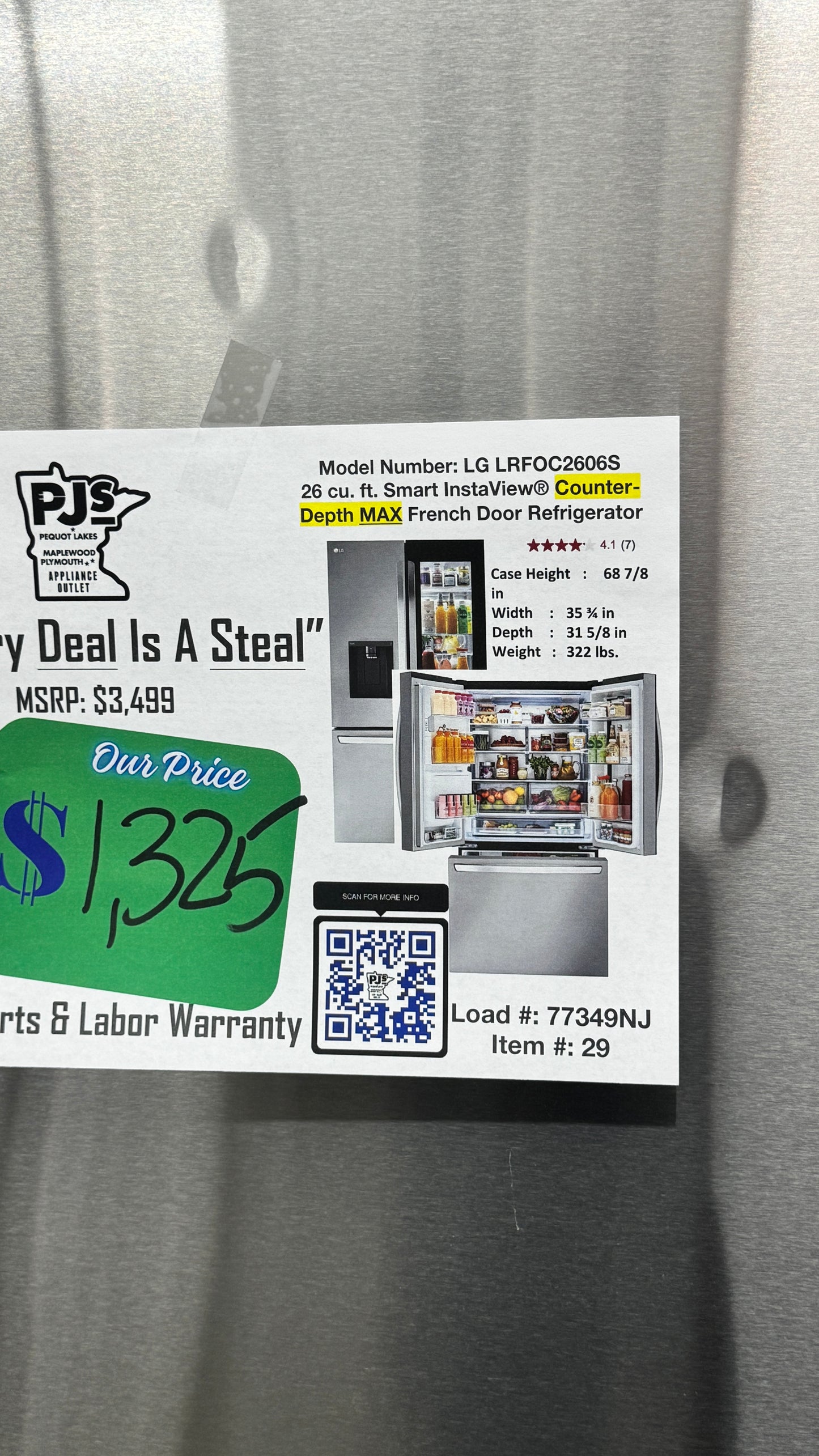 LG LRFOC2606S 26 cu. ft. Smart InstaView Counter-Depth MAX French Door Refrigerator