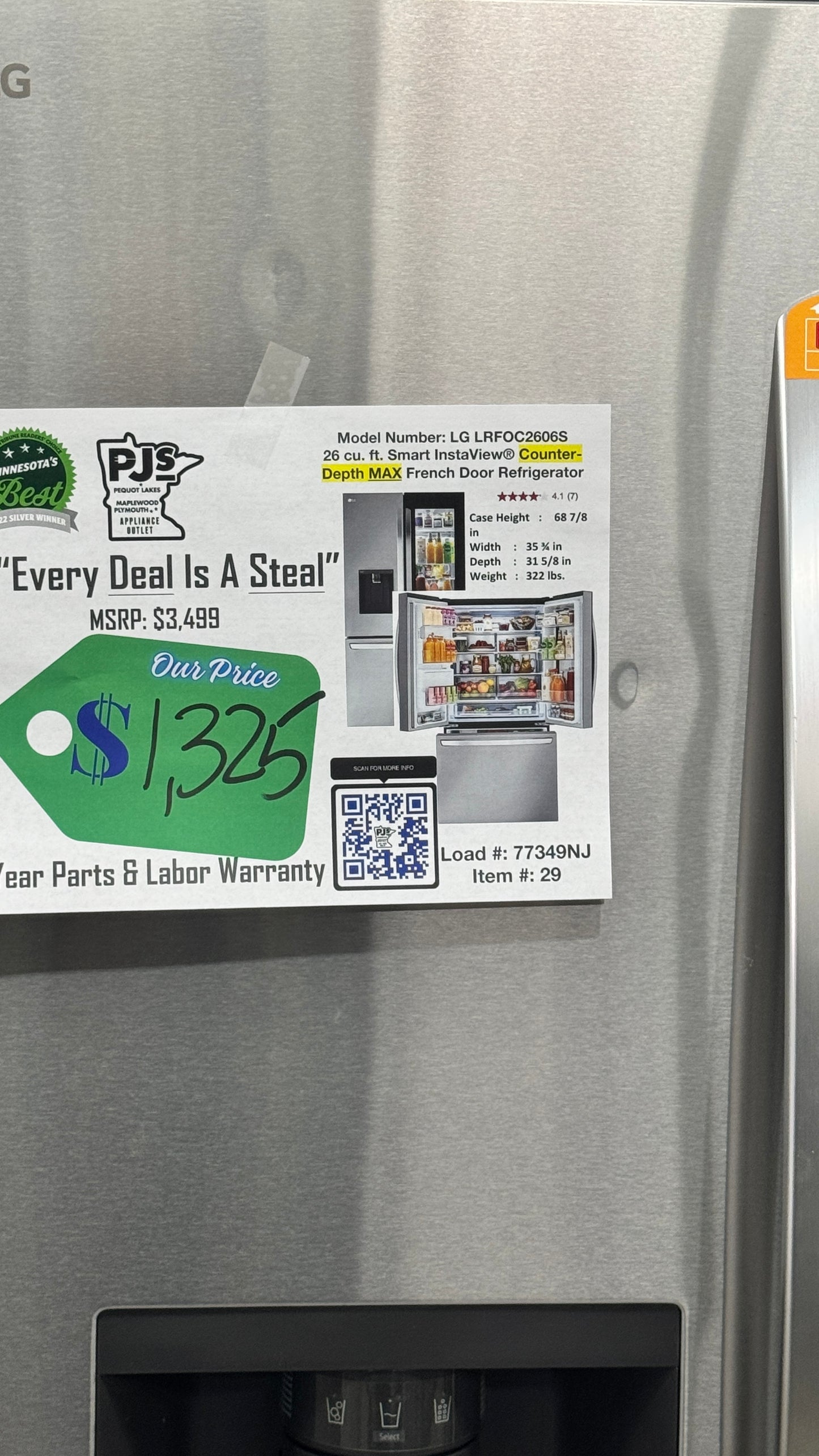 LG LRFOC2606S 26 cu. ft. Smart InstaView Counter-Depth MAX French Door Refrigerator