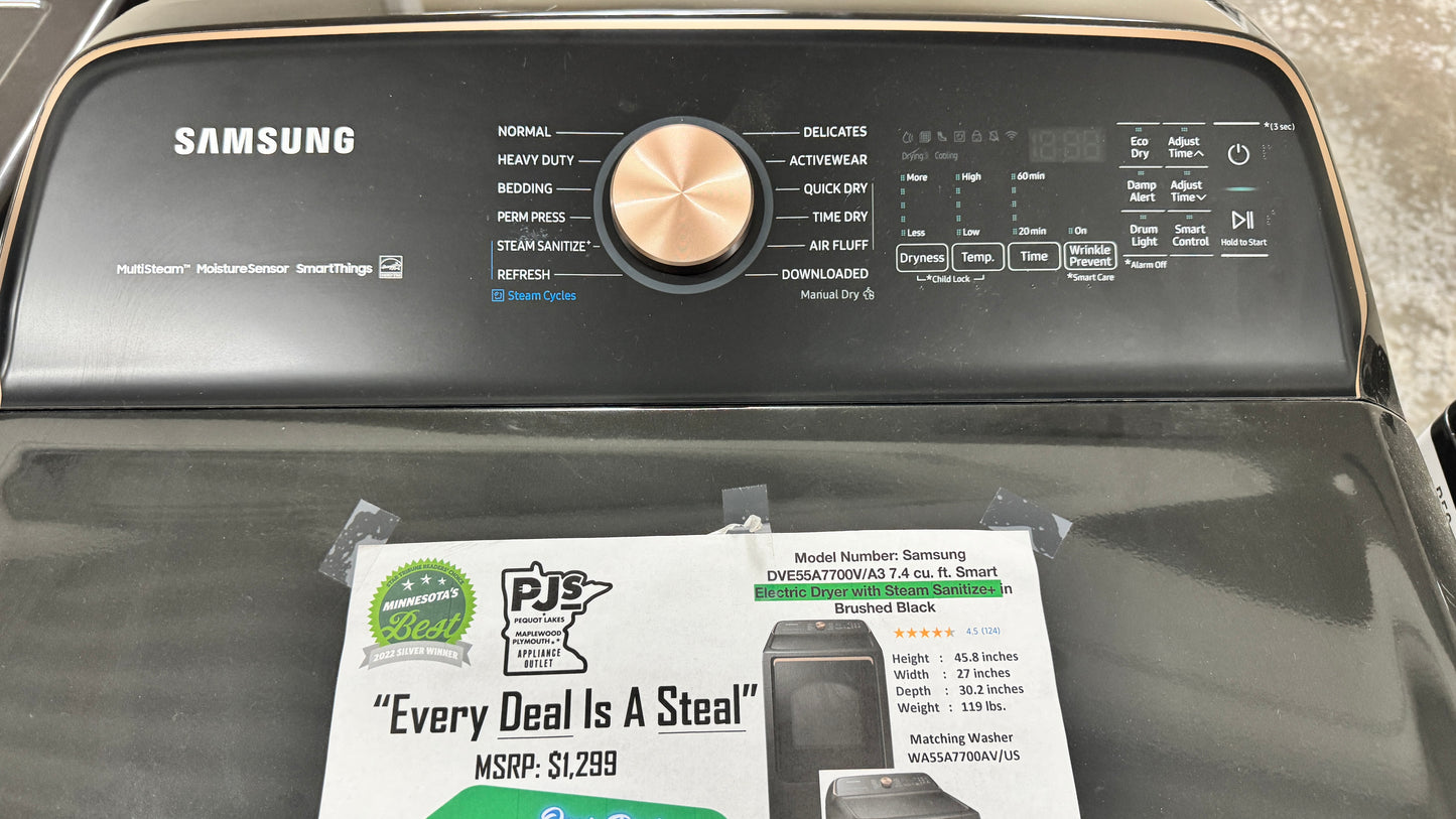 SAMSUNG DVE55A7700V 7.4 cu. ft. Smart Electric Dryer with Steam Sanitize in Brushed Black (Copy)