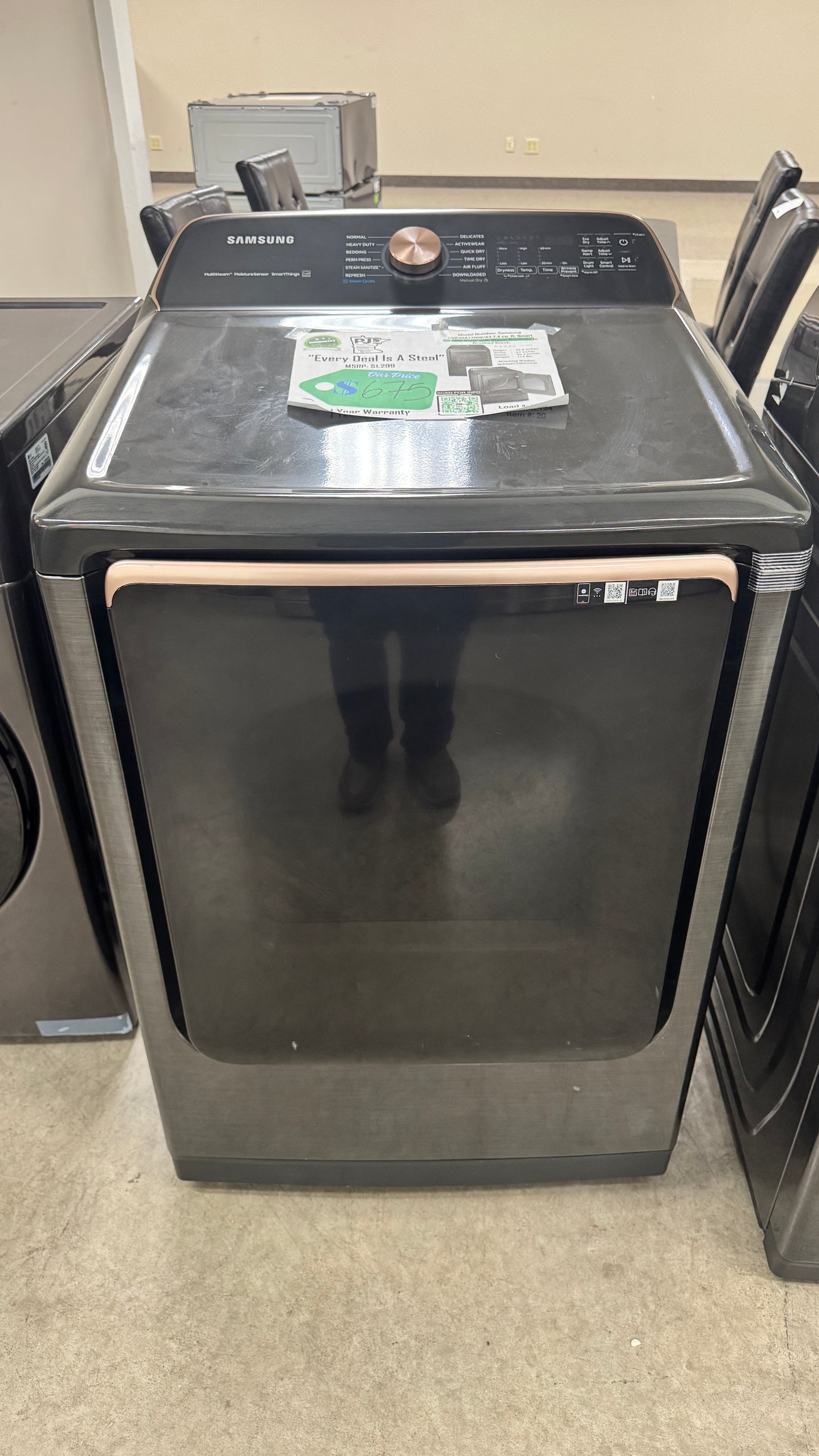SAMSUNG DVE55A7700V 7.4 cu. ft. Smart Electric Dryer with Steam Sanitize in Brushed Black (Copy)