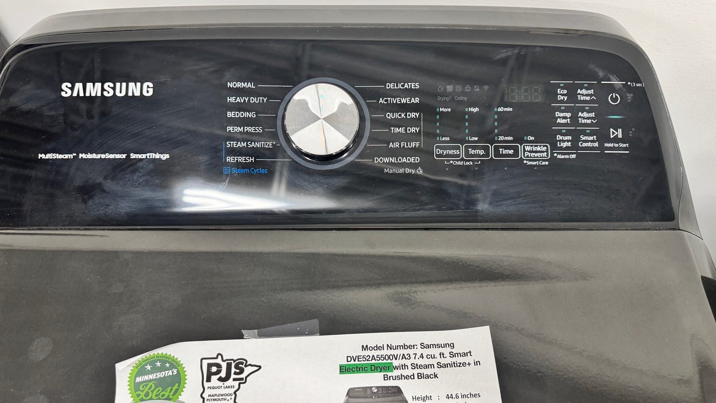 SAMSUNG DVE52A5500V 7.4 cu. ft. Smart Electric Dryer with Steam Sanitize in Brushed Black