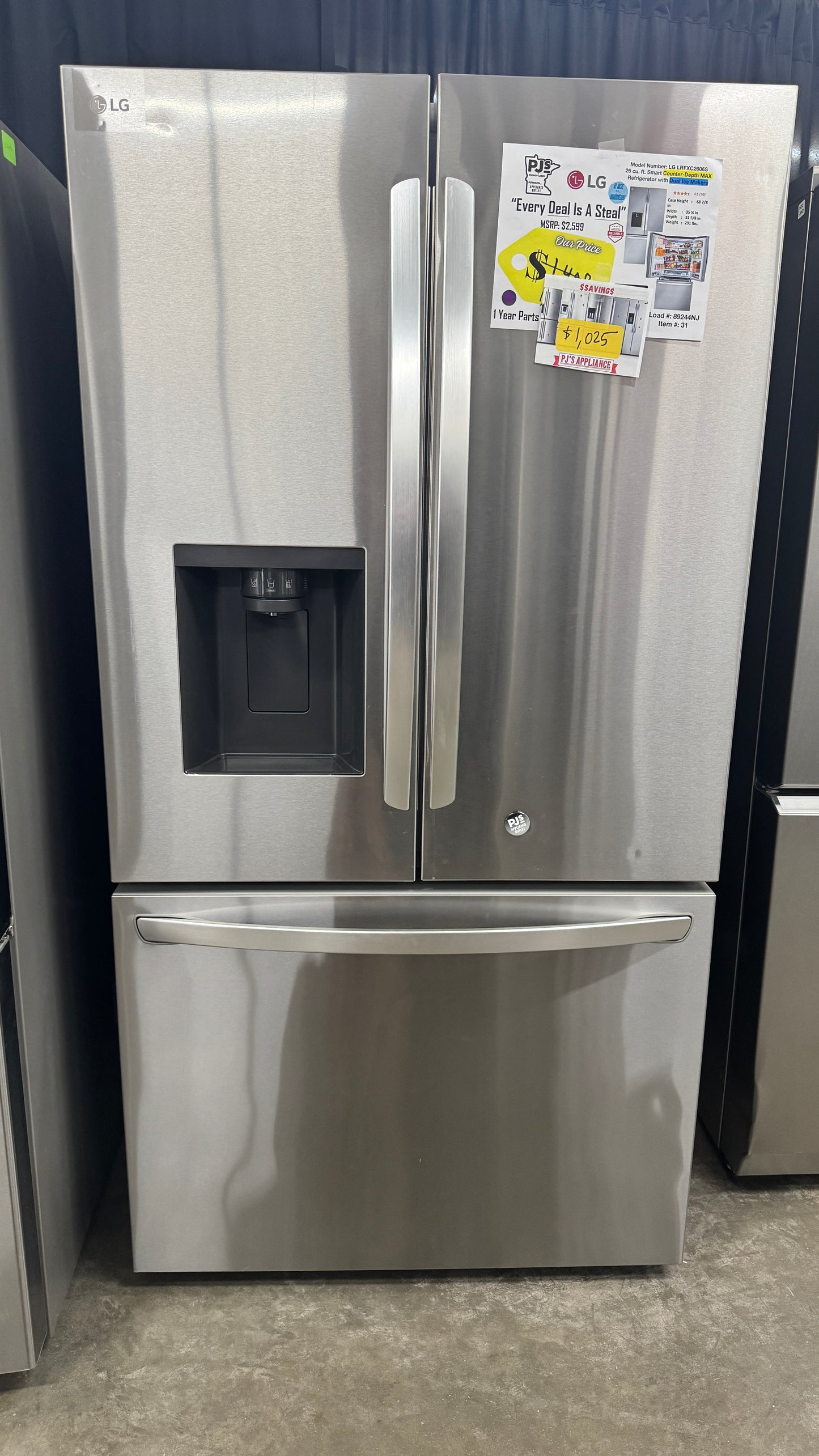 LG LRFXC2606S 26 cu. ft. Smart Counter-Depth MAX Refrigerator with Dual Ice Makers