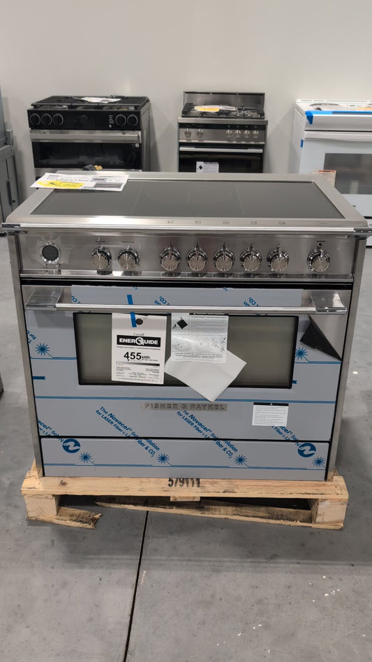 FISHER & PAYKEL OR36SCI6X1 36" Series 9 Classic 5-Zone Slide-In Induction Self-Cleaning Range; 2 SmartZones