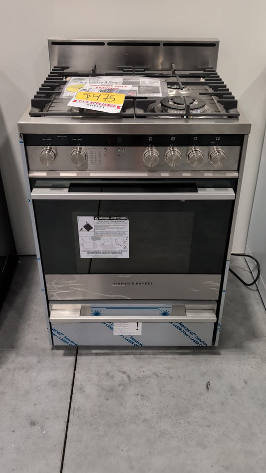 Fisher & Paykel Series 5 Contemporary Series  OR24SDMBGX2N 24 Inch Pro-Style Gas Range with 2.5 cu. ft. Convection Oven, 4 Sealed Burners, Wok Burner, Flame Failure Protection, Liquid Propane Compatible and Storage Drawer