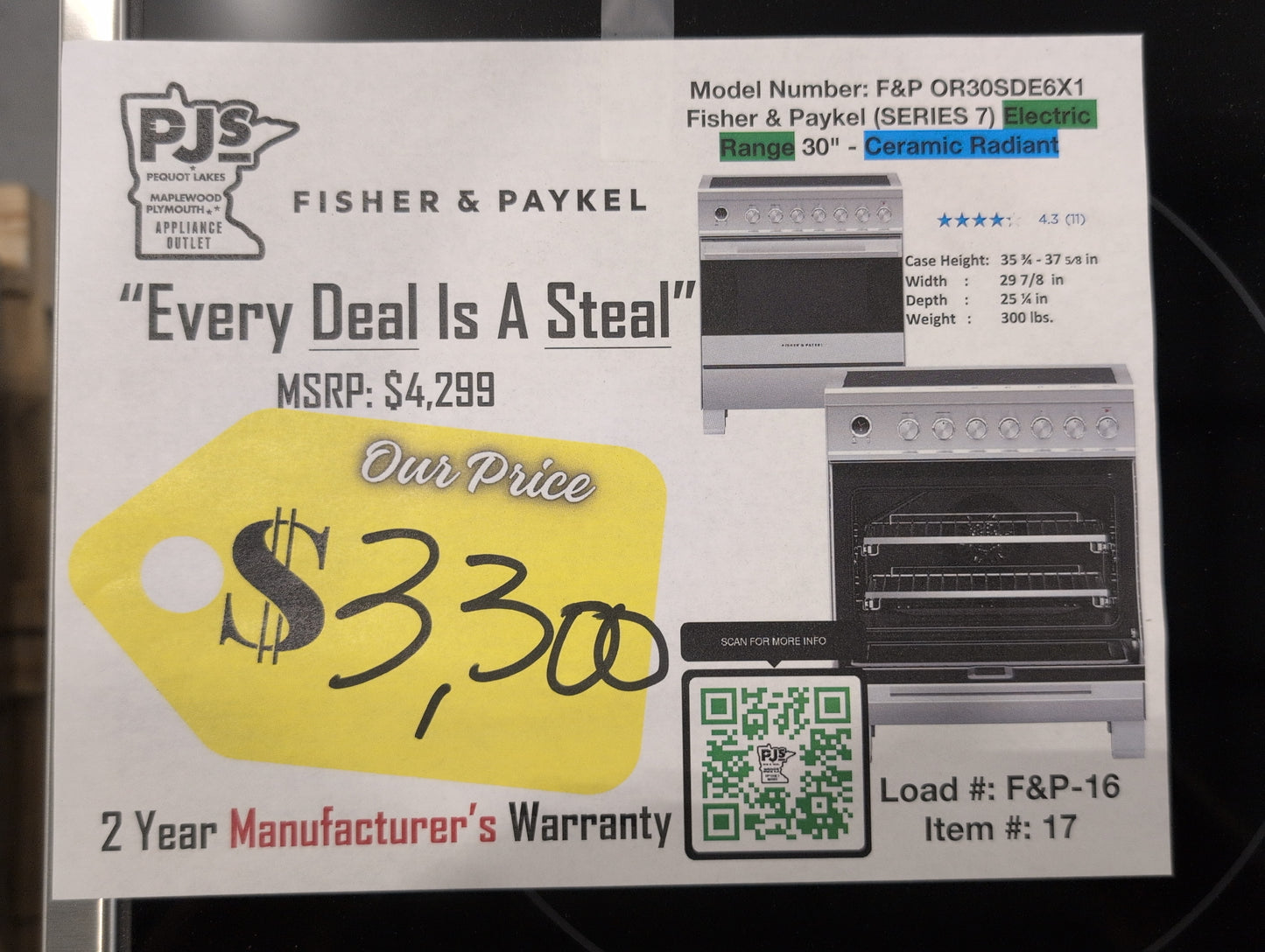 FISHER & PAYKEL OR30SDE6X1 30" Series 7 Element Slide-In Electric Range Ceramic Radiant (Copy)