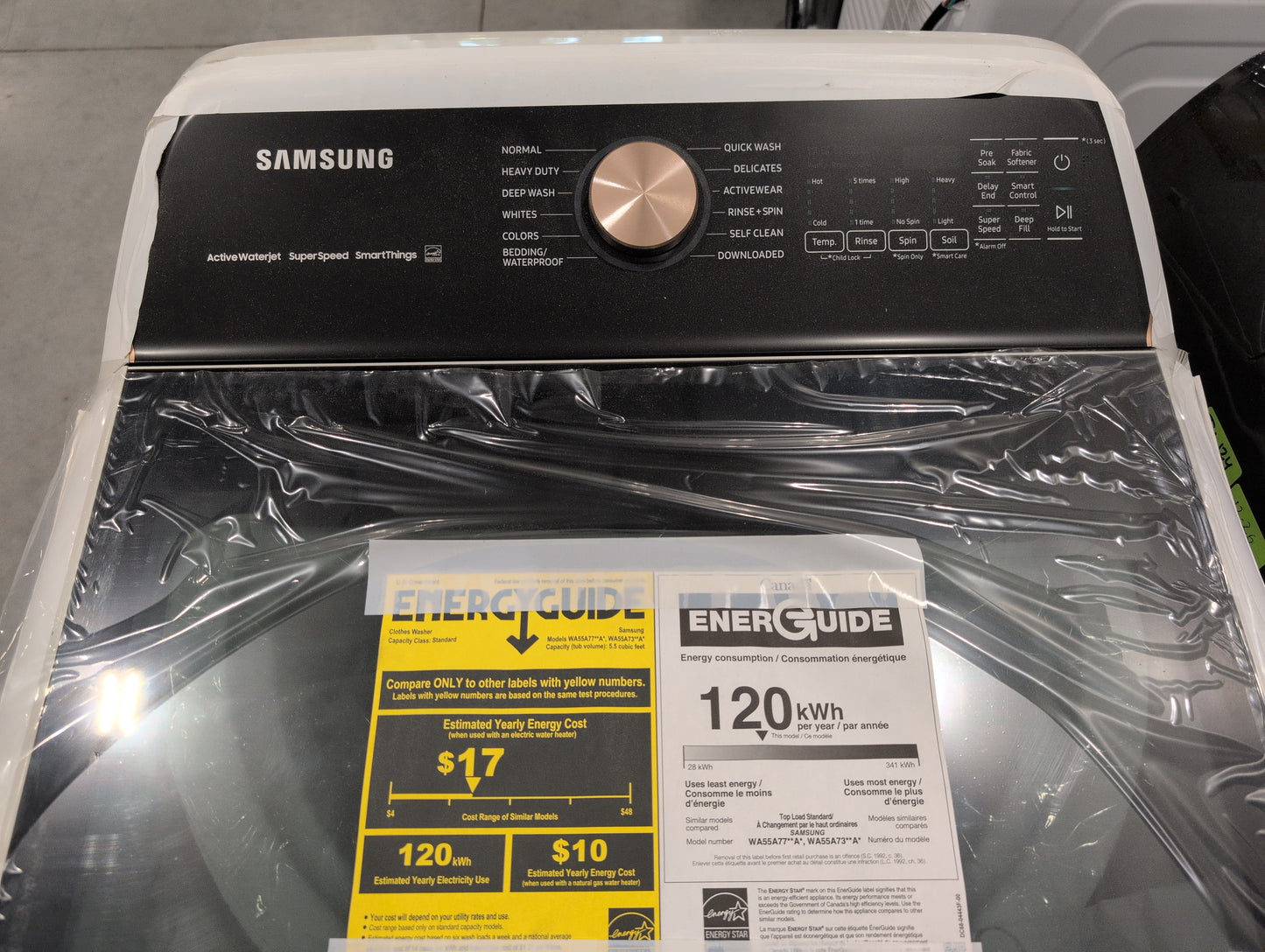 SAMSUNG WA55A7300AE 5.5 cu. ft. Extra-Large Capacity Smart Top Load Washer with Auto Dispense System in Ivory & SAMSUNG DVE55A7700V/A3 7.4 cu. ft. Smart Electric Dryer with Steam Sanitize+ in Brushed Black