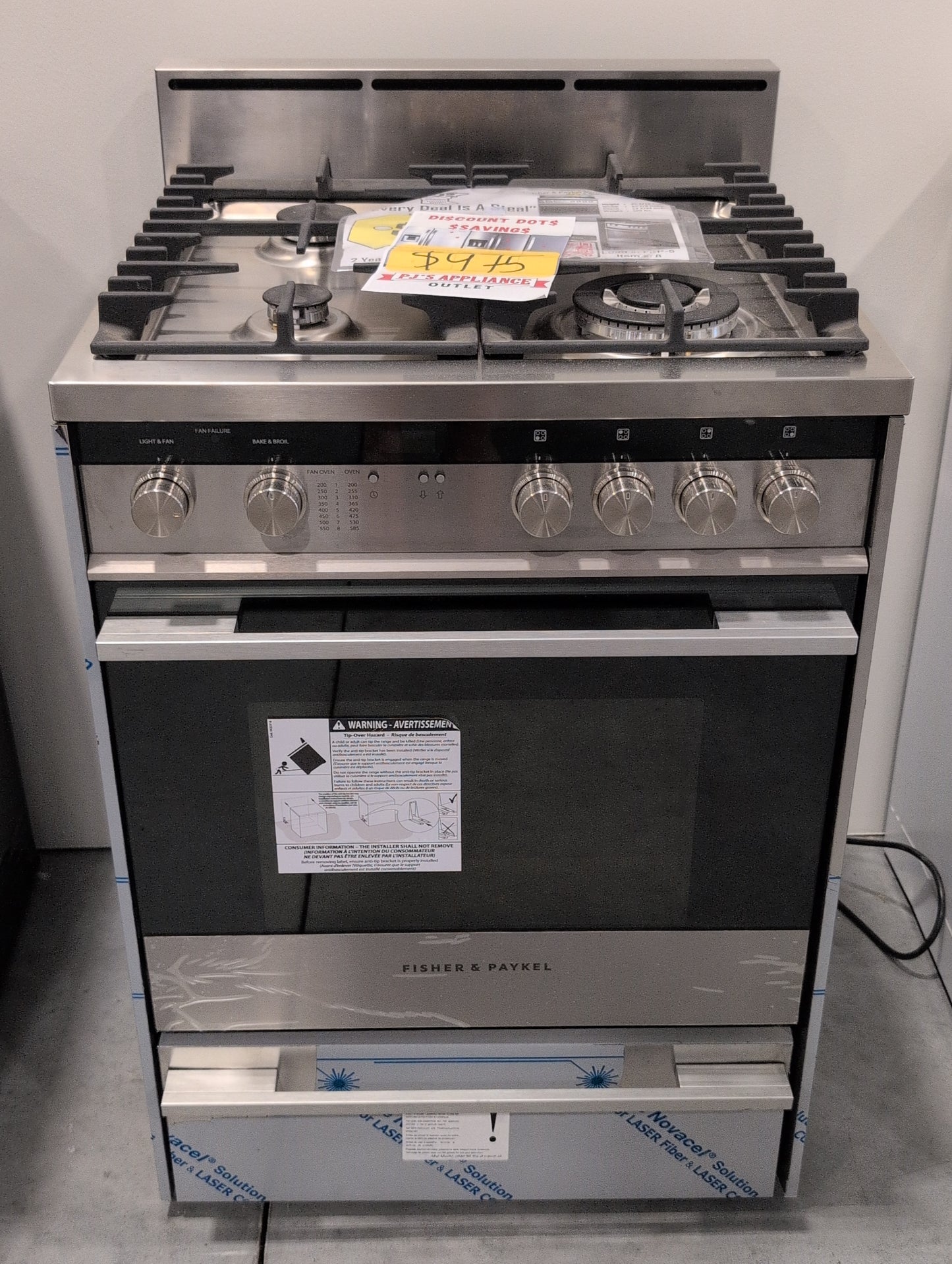 Fisher & Paykel Series 5 Contemporary Series OR24SDMBGX2N 24 Inch Pro-Style Gas Range with 2.5 cu. ft. Convection Oven, 4 Sealed Burners, Wok Burner, Flame Failure Protection, Liquid Propane Compatible and Storage Drawer