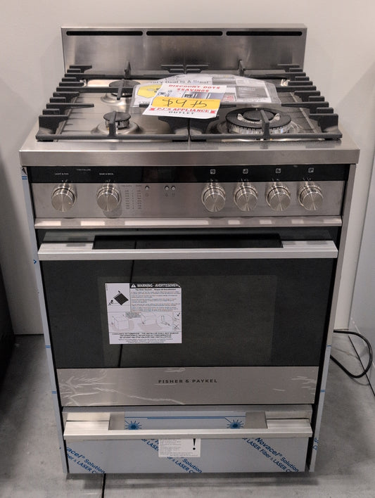 Fisher & Paykel Series 5 Contemporary Series  OR24SDMBGX2N 24 Inch Pro-Style Gas Range with 2.5 cu. ft. Convection Oven, 4 Sealed Burners, Wok Burner, Flame Failure Protection, Liquid Propane Compatible and Storage Drawer