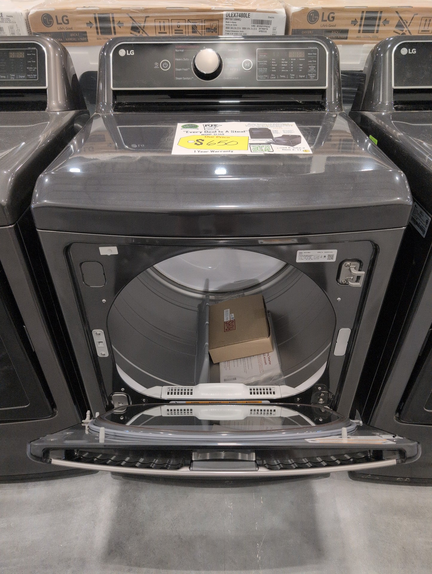 LG DLEX7480LE 7.3 cu. ft. Smart Rear Control Electric Energy Star Dryer with Sensor Dry & Steam Technology