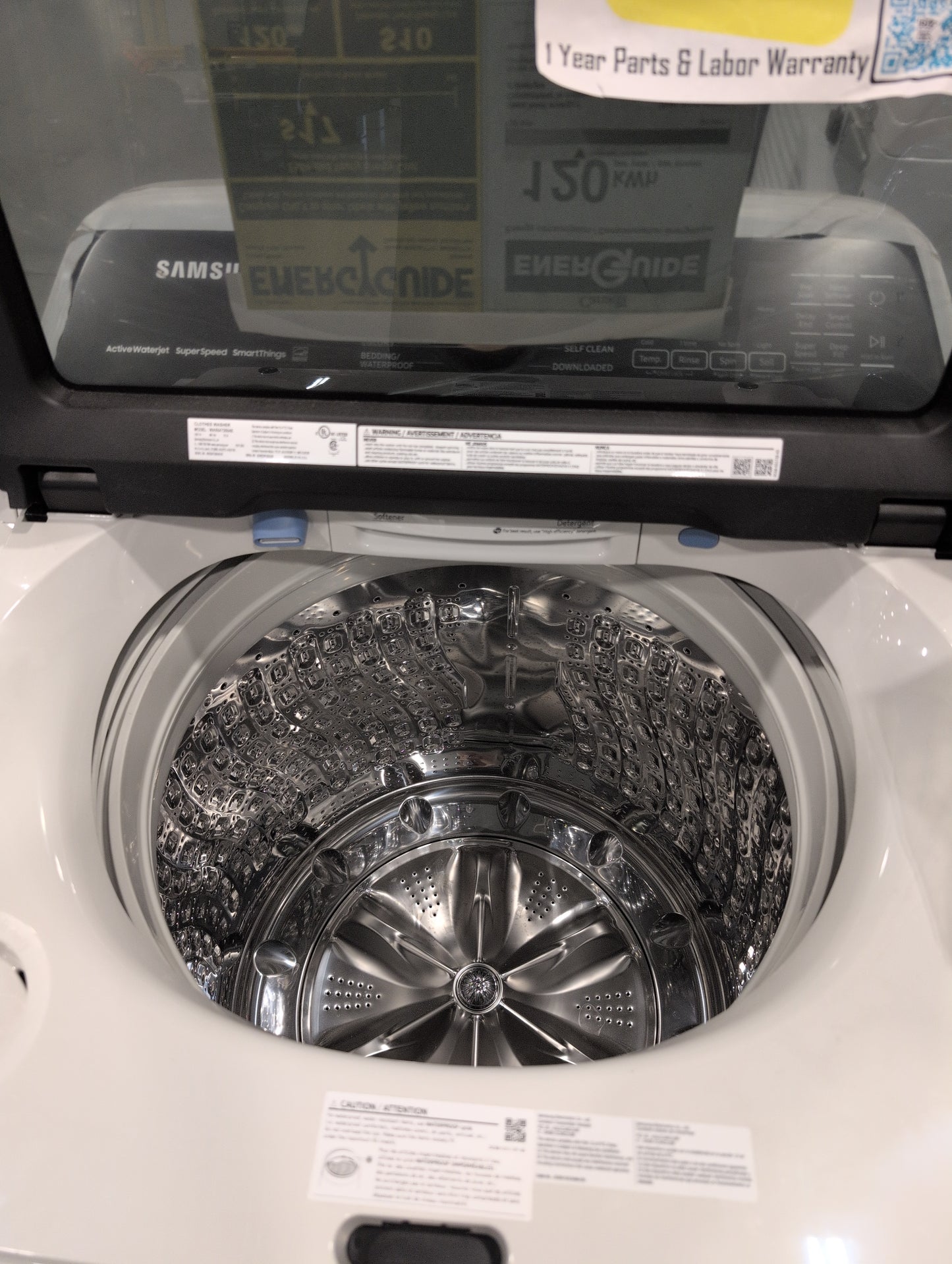 SAMSUNG WA55A7300AE 5.5 cu. ft. Extra-Large Capacity Smart Top Load Washer with Auto Dispense System in Ivory & SAMSUNG DVE55A7700V/A3 7.4 cu. ft. Smart Electric Dryer with Steam Sanitize+ in Brushed Black