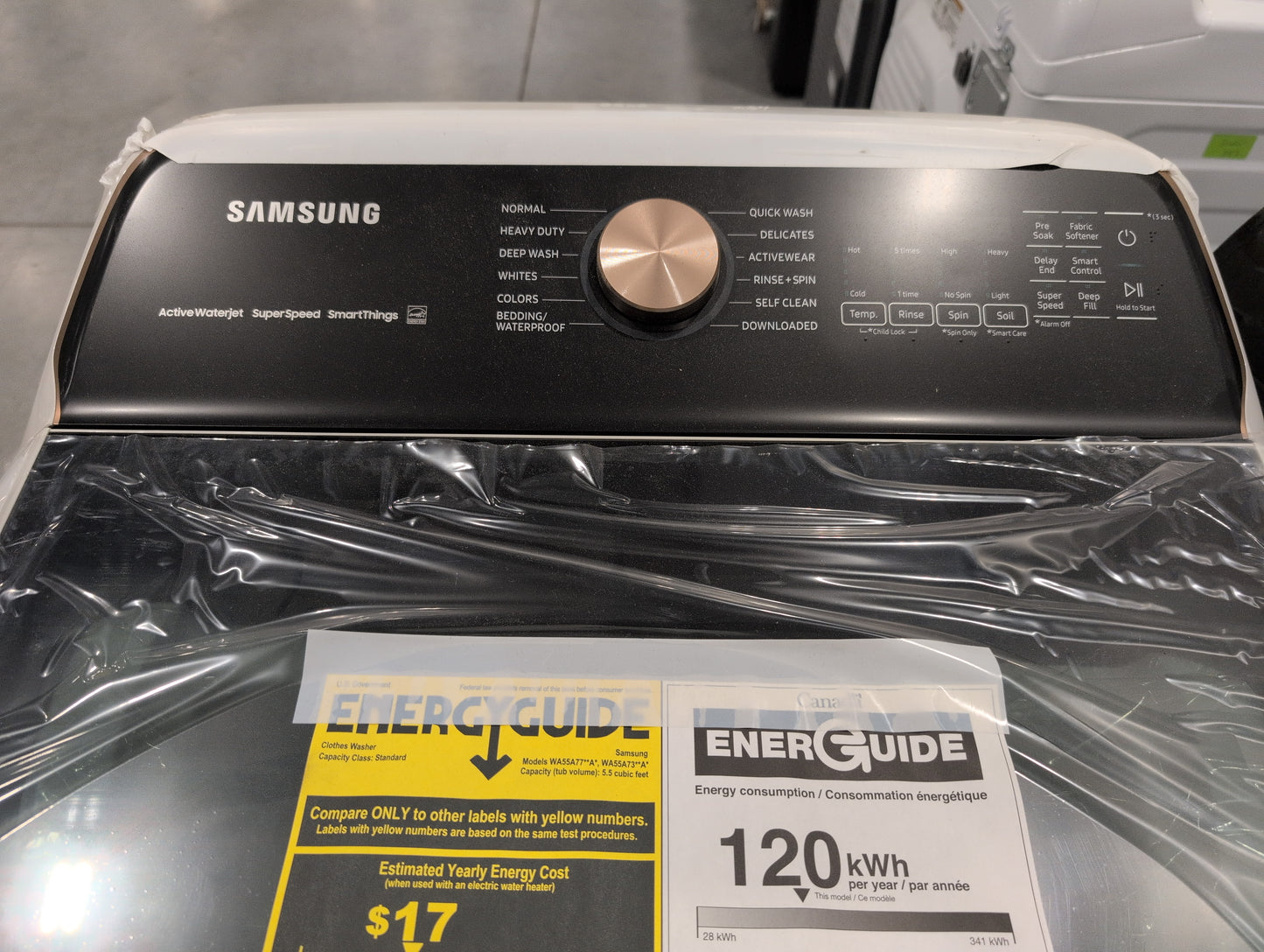 SAMSUNG WA55A7300AE 5.5 cu. ft. Extra-Large Capacity Smart Top Load Washer with Auto Dispense System in Ivory & SAMSUNG DVE55A7700V/A3 7.4 cu. ft. Smart Electric Dryer with Steam Sanitize+ in Brushed Black