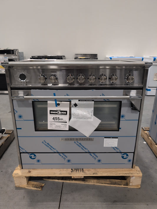 FISHER & PAYKEL OR36SCI6X1 36" Series 9 Classic 5-Zone Slide-In Induction Self-Cleaning Range; 2 SmartZones