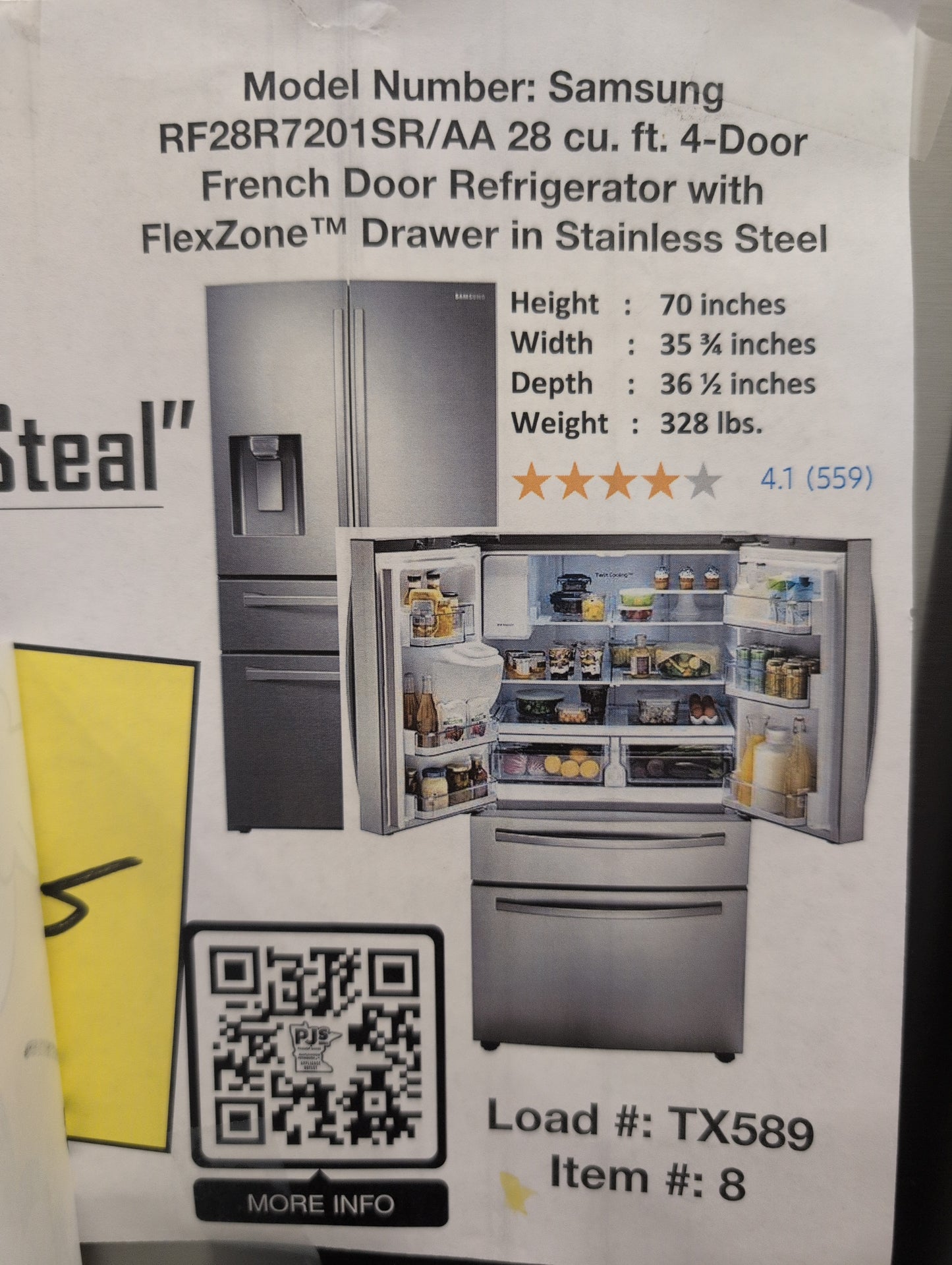 SAMSUNG RF28R7201SR/AA 28 cu. ft. 4-Door French Door Refrigerator with FlexZone™ Drawer in Stainless Steel