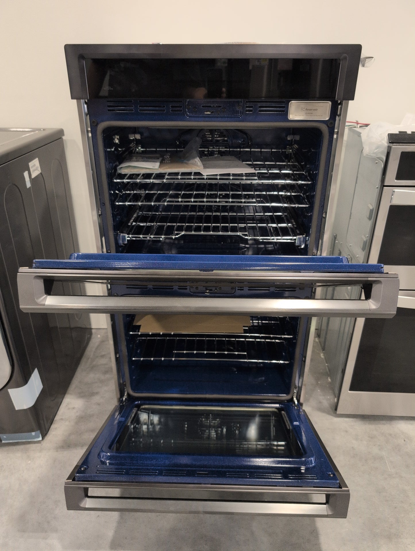 Samsung NV51K6650DG/AA 30 Inch Electric Double Wall Oven with 10.2 cu. ft. Total Capacity, Steam Cook, Dual Convection, Rapid Preheat, Delay Bake, Electronic Touch Display, Wi-Fi Enabled Temperature Probe and Hybrid Self Clean: Black Stainless Steel