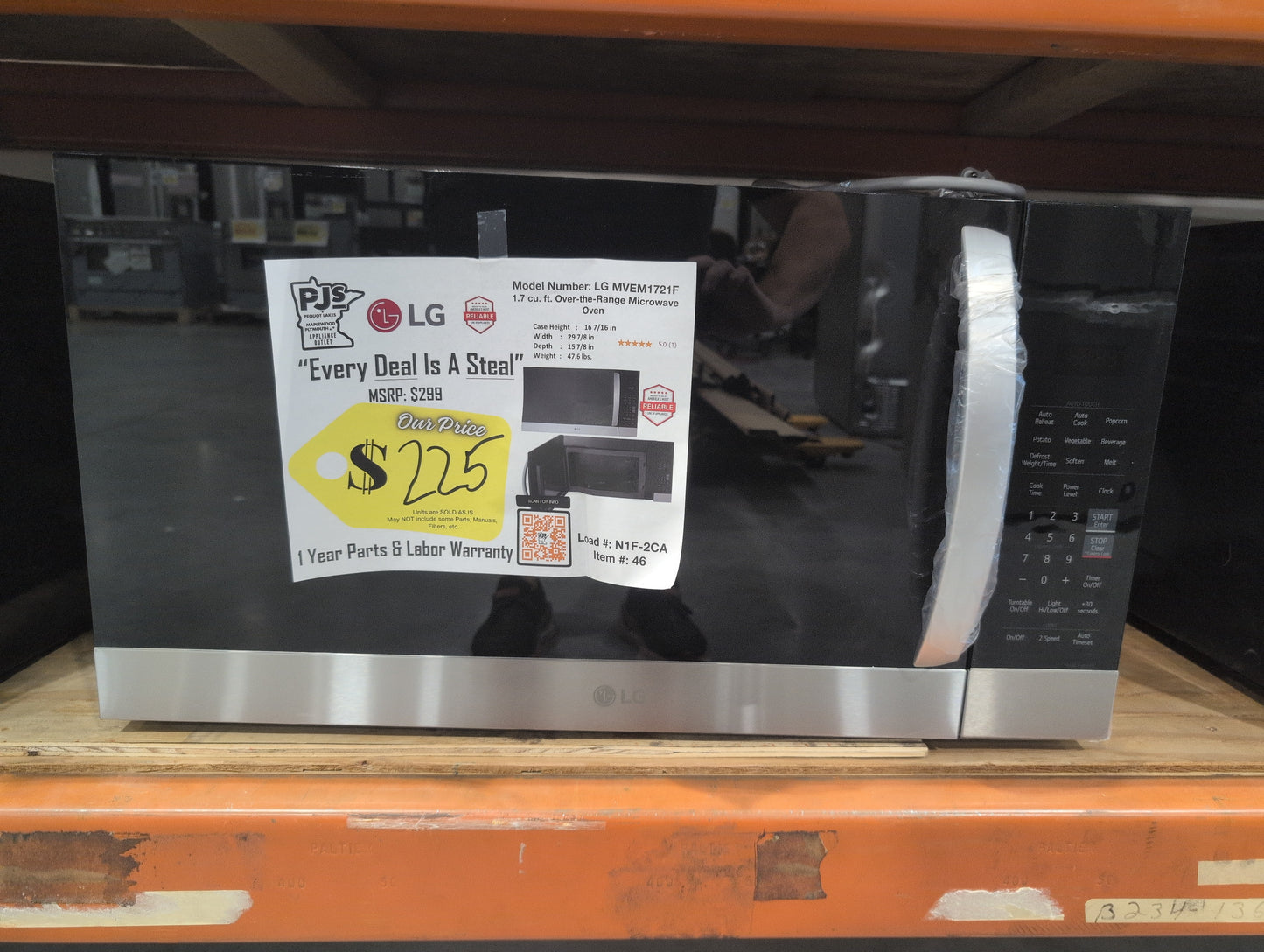 LG MVEM1721F 30 Inch Over-the-Range Microwave Oven with 1.7 cu. ft. Capacity, 300 CFM Exhaust, 1000W, 10 Power Levels, Add 30 Seconds, 9-Auto Touch settings, EasyClean®, WideView™ Window, and Child Lock