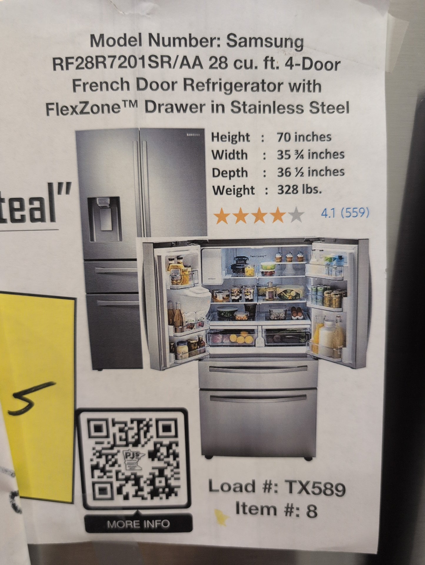 SAMSUNG RF28R7201SR/AA 28 cu. ft. 4-Door French Door Refrigerator with FlexZone™ Drawer in Stainless Steel