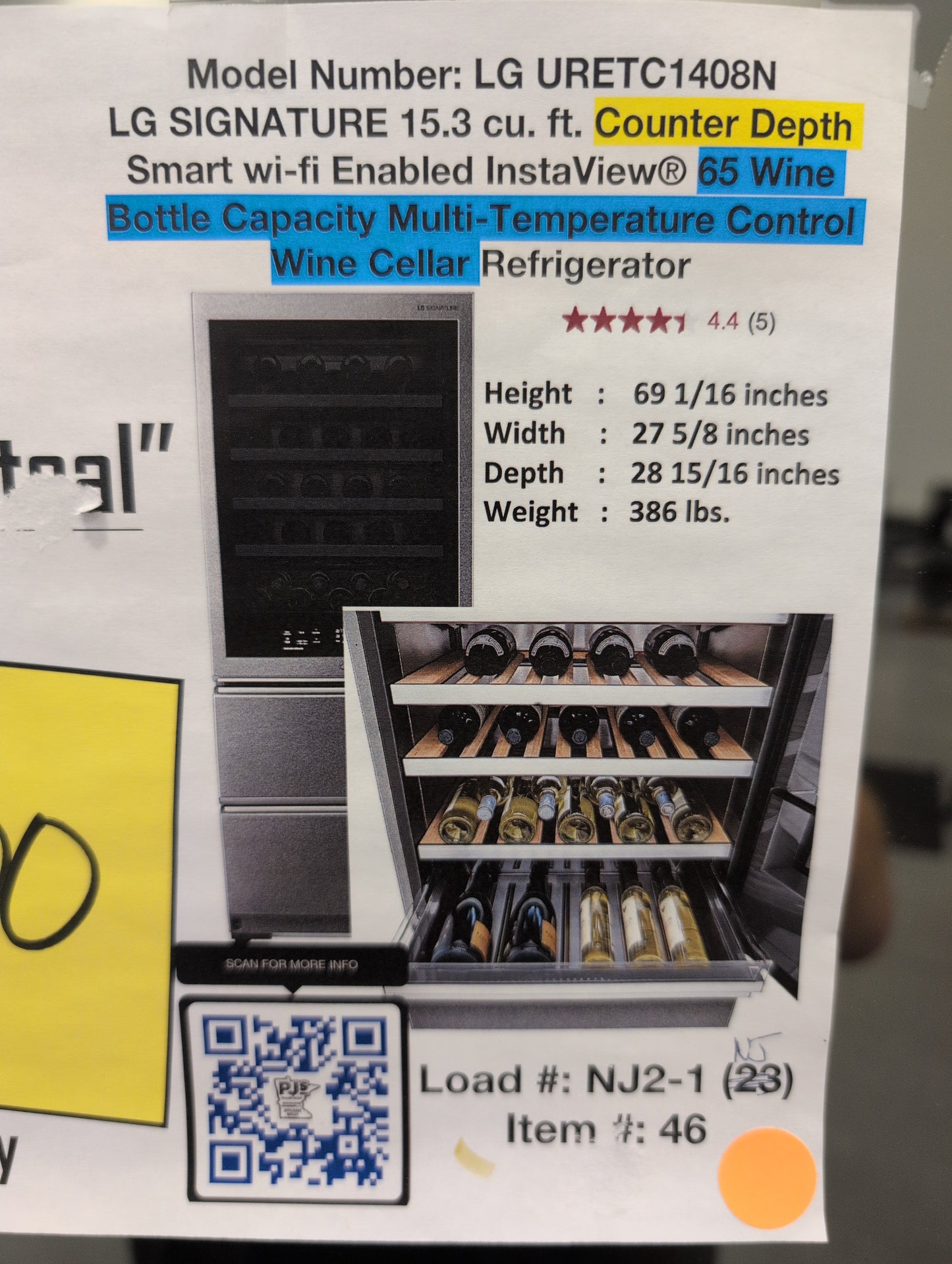 LG URETC1408N SIGNATURE 15 cu. ft. Smart wi-fi Enabled InstaView® Wine Cellar Refrigerator
