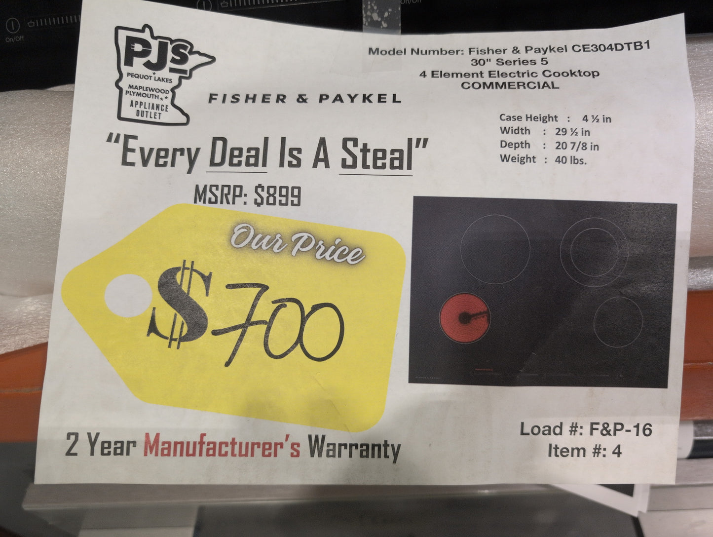 Fisher & Paykel CE304DTB1 30" Series 5 4 Element Electric Cooktop