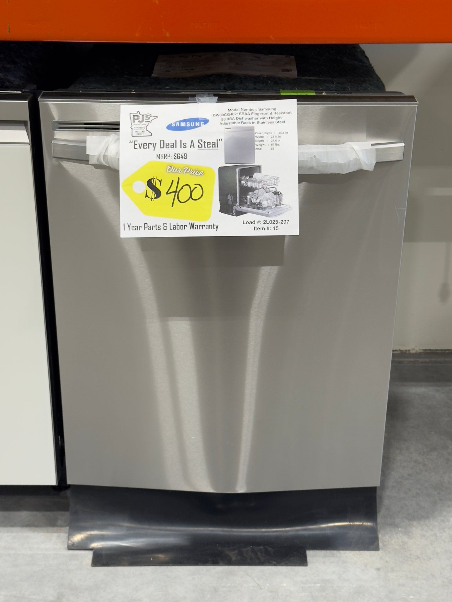 Samsung DW80CG4021SRAA Fingerprint Resistant 53 dBA Dishwasher with Height-Adjustable Rack in Stainless Steel