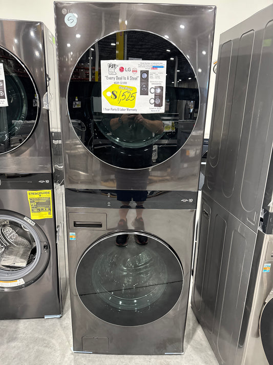 LG WKGX301HBA 27 Inch Smart Gas Single Unit WashTower with 5.0 cu. ft. Washer Capacity, 7.4 cu. ft. Dryer Capacity, AI Sensor Dry, TurboSteam®, Allergiene® Cycle, TurboWash® 360, ezDispense® Dispenser, and ENERGY STAR® Certified