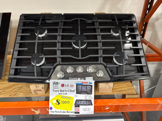 LG LCG3611BD 36 Inch Gas Cooktop with 5 Sealed Burners, Heavy Duty Cast Iron Grates, SuperBoil™, and Front Center Knob Controls: Black Stainless Steel