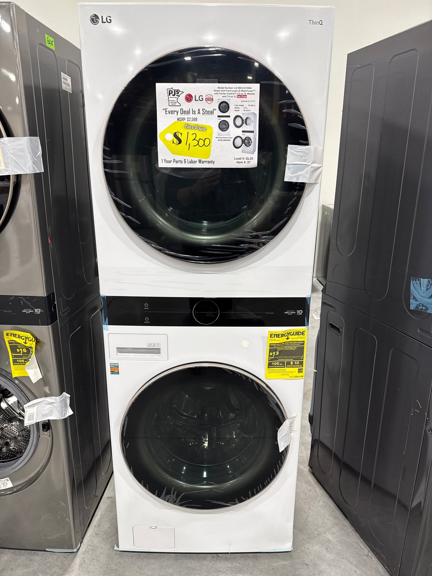 LG WKG101HWA 27 Inch Smart Gas WashTower with 4.5 Cu. Ft. Washer Capacity, 7.4 Cu. Ft. Dryer Capacity, Single Unit WashTower™ Design, Built-In Intelligence, Allergiene™ Wash Cycle, Sensor Dry, and ENERGY STAR® Certified
