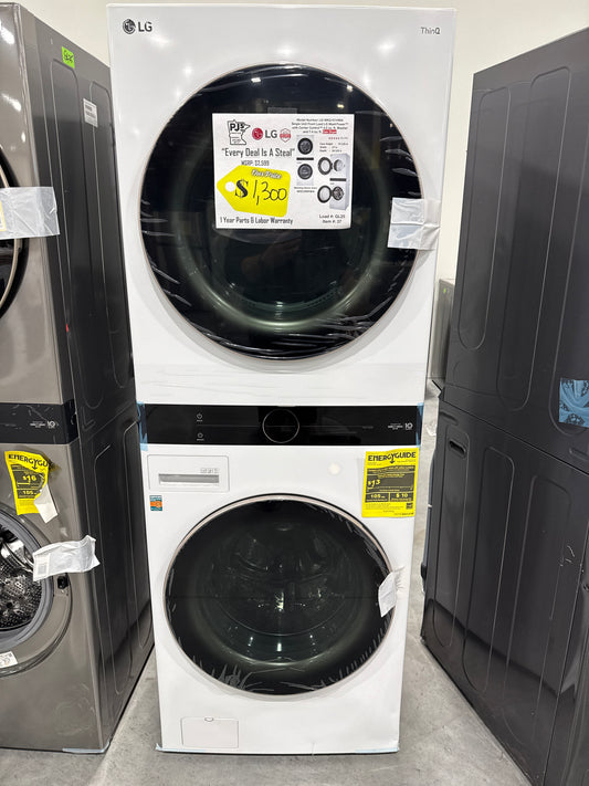 LG WKG101HWA 27 Inch Smart Gas WashTower with 4.5 Cu. Ft. Washer Capacity, 7.4 Cu. Ft. Dryer Capacity, Single Unit WashTower™ Design, Built-In Intelligence, Allergiene™ Wash Cycle, Sensor Dry, and ENERGY STAR® Certified