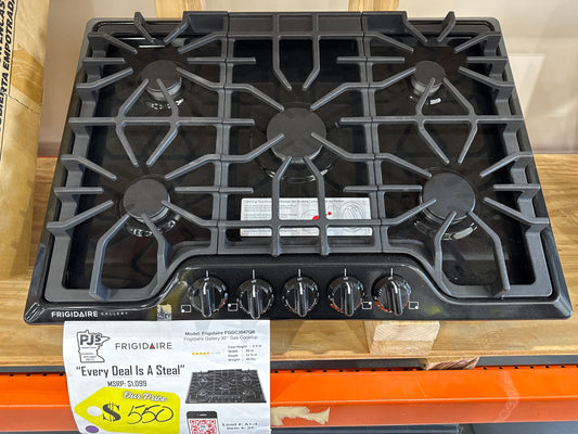 Frigidaire Gallery Series  FGGC3047QB 30 Inch Gas Cooktop with LP Conversion Option, Seamless Recessed Burners, SpillSafe®, Angled Front Controls, Continuous Iron Grates, Low Simmer Burner and ADA Compliant
