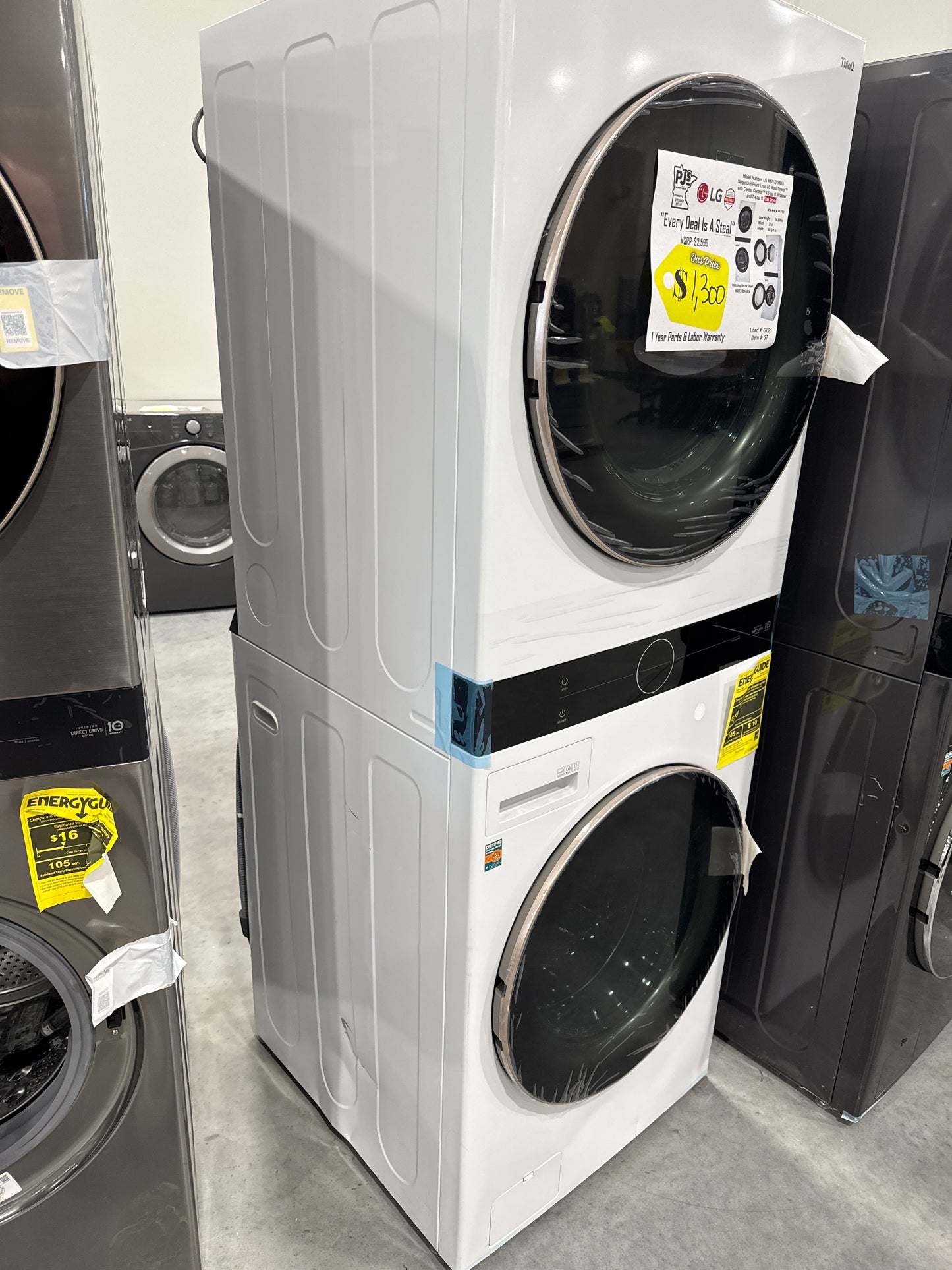 LG WKG101HWA 27 Inch Smart Gas WashTower with 4.5 Cu. Ft. Washer Capacity, 7.4 Cu. Ft. Dryer Capacity, Single Unit WashTower™ Design, Built-In Intelligence, Allergiene™ Wash Cycle, Sensor Dry, and ENERGY STAR® Certified