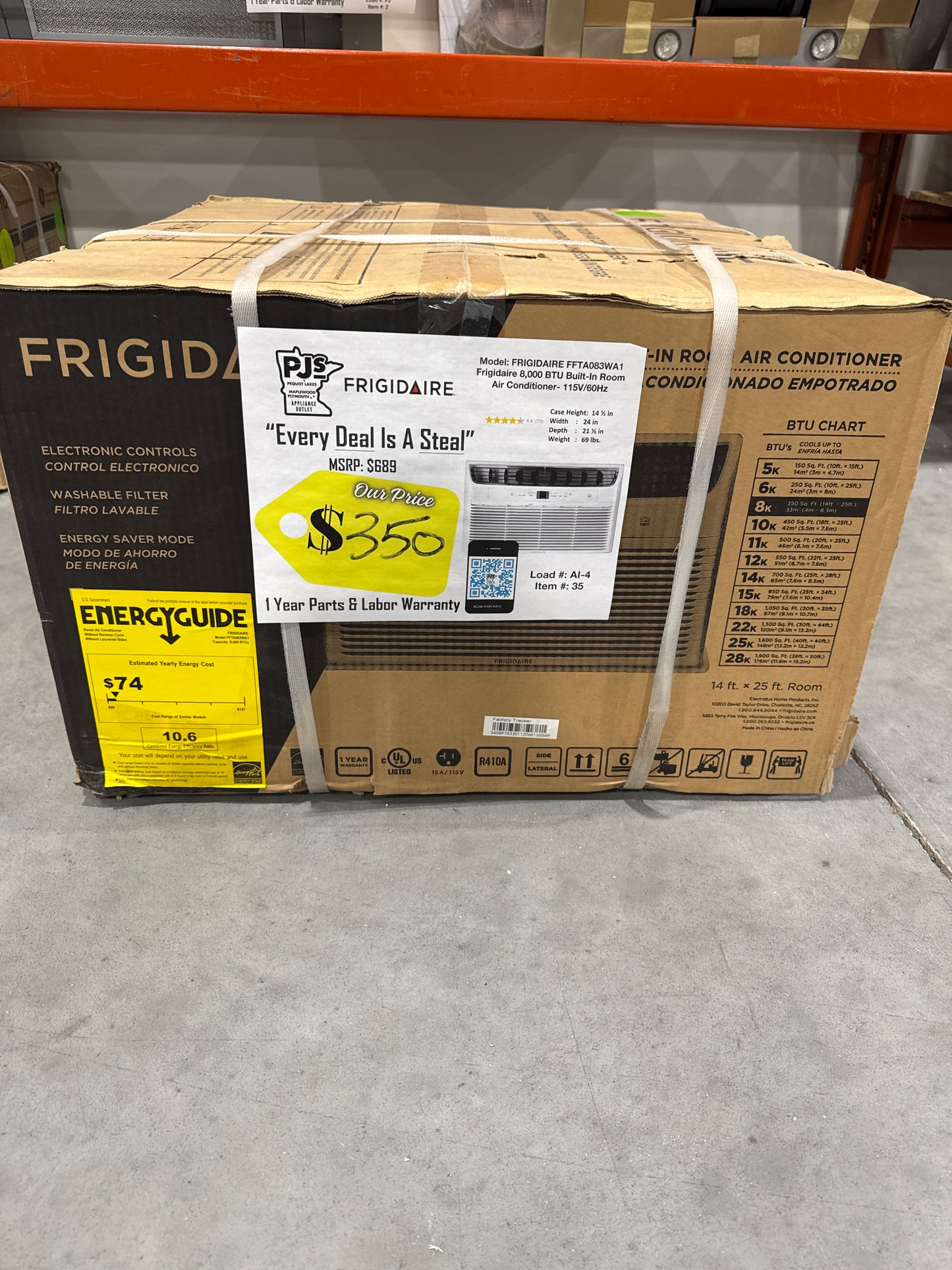 Frigidaire FFTA083WA1 8,000 BTU Built-In/Through the Wall Room Air Conditioner with Automatic Remote Temperature Control, Energy Saver Mode, Programmable Timer, Multi-Speed Fan, Quick Cool &amp; Quick Warm and Remote Control