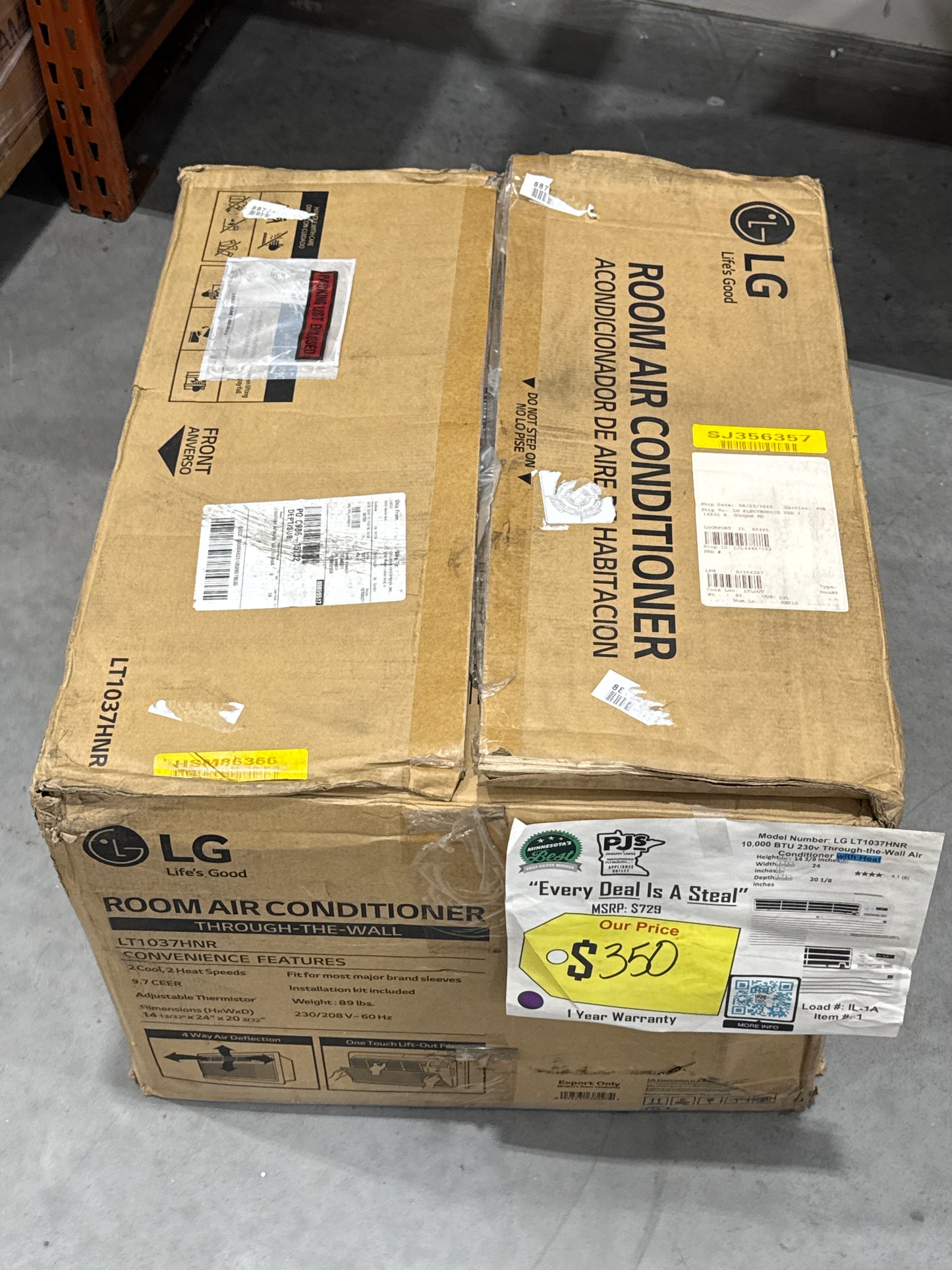 LG LT1037HNR 10,000 BTU Thru-the-Wall Air Conditioner with 11,200 Heating BTU, 24 Hour Timer, Energy Saver, Gold Fin Anti-Corrosion, Wireless Remote, 9.8 EER ,3.2 Pts/Hr Dehumidification and 230/208V