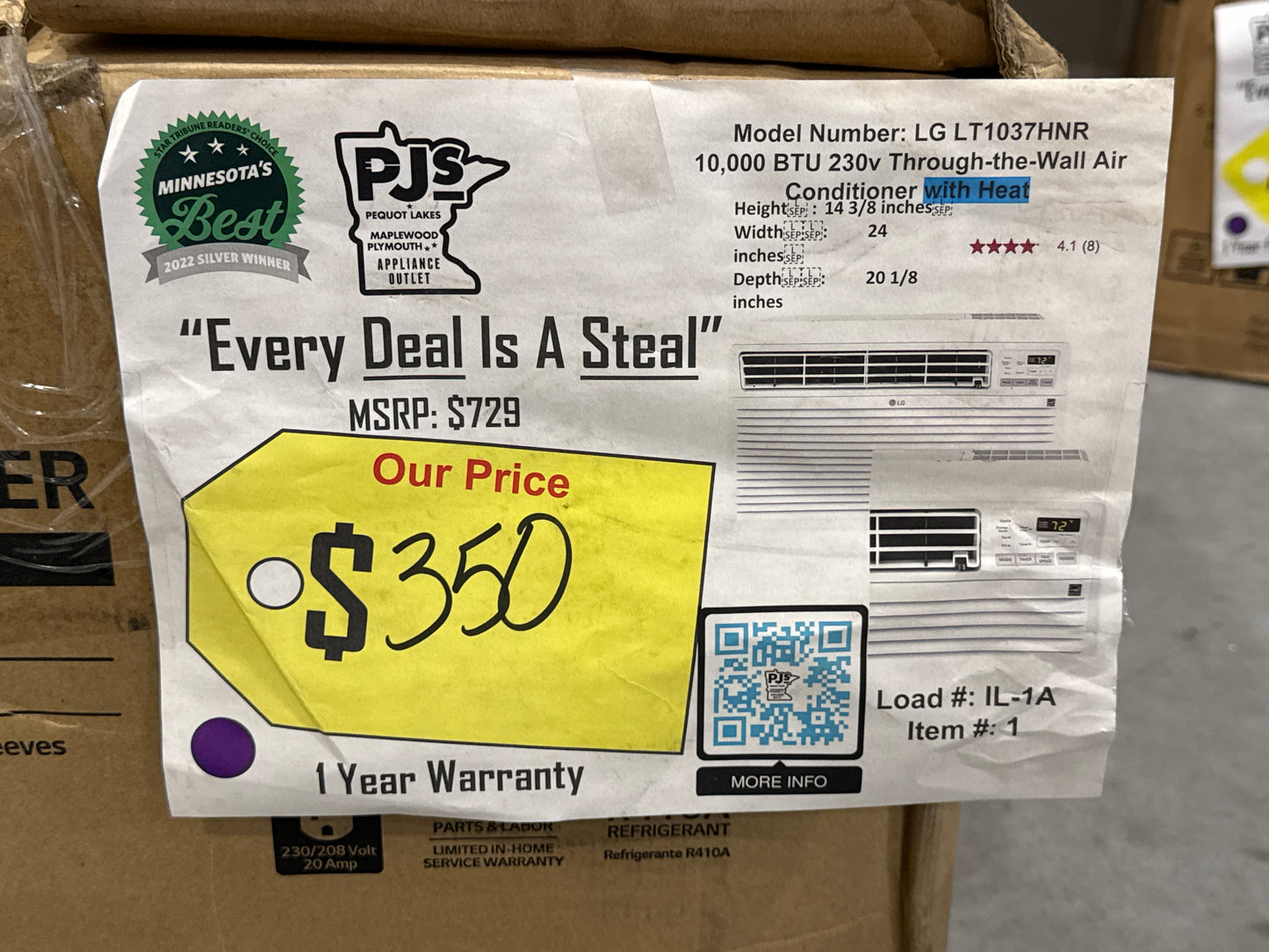 LG LT1037HNR 10,000 BTU Thru-the-Wall Air Conditioner with 11,200 Heating BTU, 24 Hour Timer, Energy Saver, Gold Fin Anti-Corrosion, Wireless Remote, 9.8 EER ,3.2 Pts/Hr Dehumidification and 230/208V