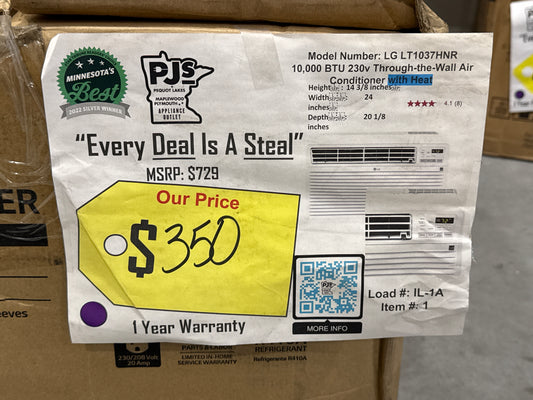 LG LT1037HNR 10,000 BTU Thru-the-Wall Air Conditioner with 11,200 Heating BTU, 24 Hour Timer, Energy Saver, Gold Fin Anti-Corrosion, Wireless Remote, 9.8 EER ,3.2 Pts/Hr Dehumidification and 230/208V