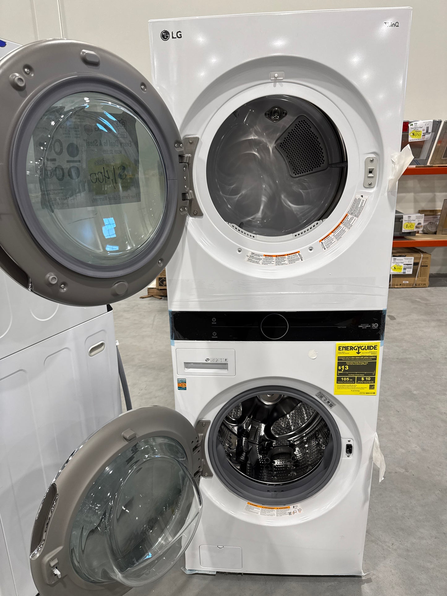 LG WKGX201HWA 27 Inch Smart Wash Tower with 4.5 cu. ft. Washer Capacity, 7.4 cu. ft. Dryer Capacity, TurboWash™360° Technology, Allergiene™ Wash Cycle, LG ThinQ® Technology, AI Fabric Sensor, and ENERGY STAR®: White