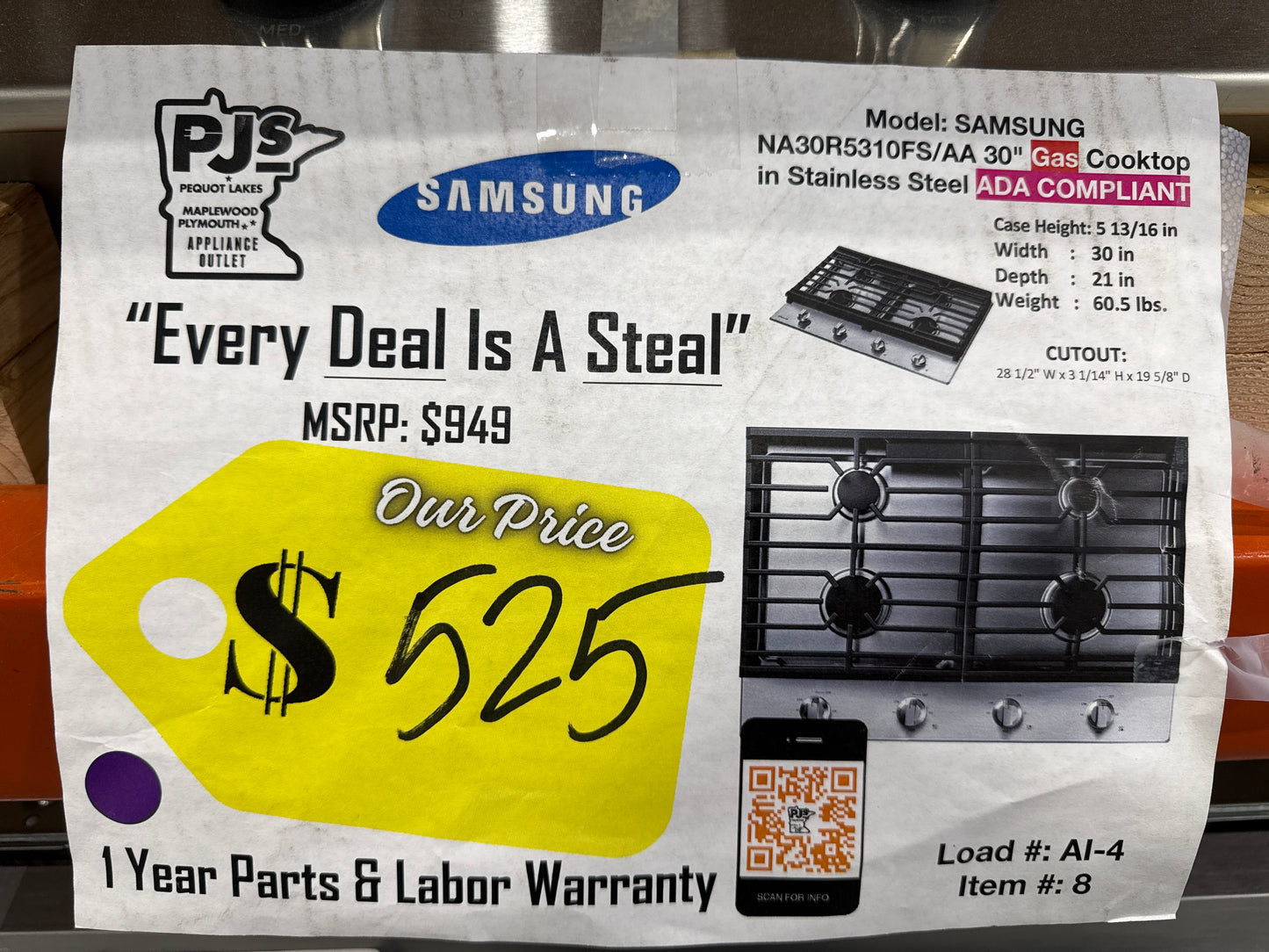 SAMSUNG NA30R5310FS 30" Gas Cooktop in Stainless Steel