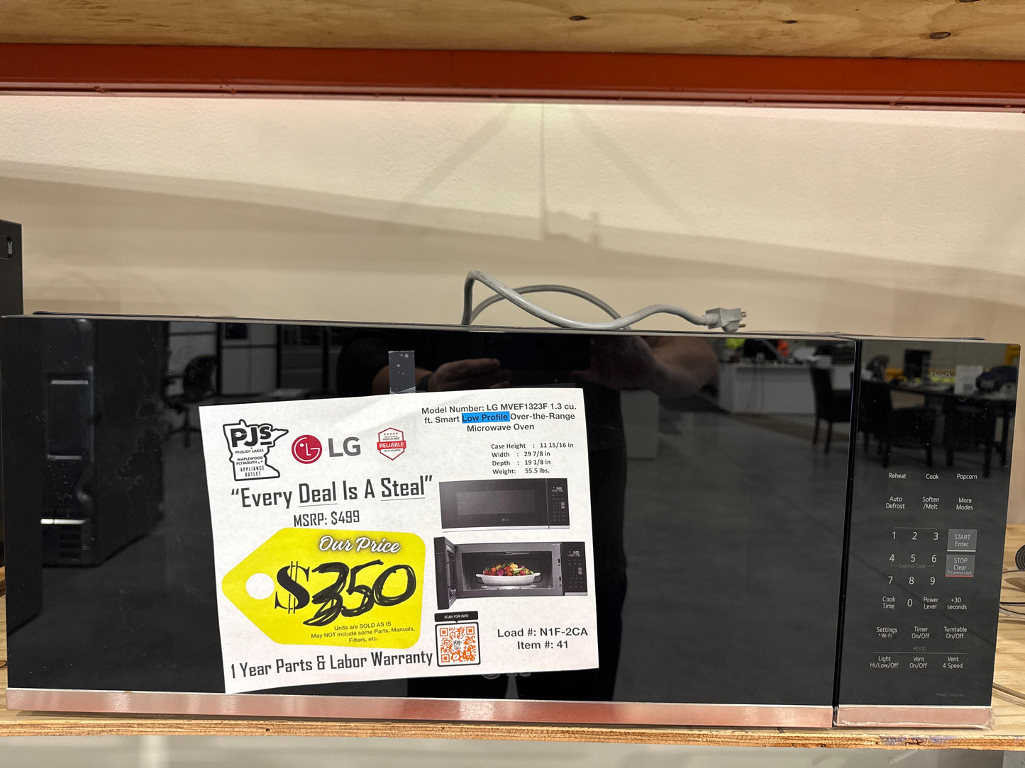 LG MVEF1323F 30 Inch LOW PROFILE Over-the-Range Smart Microwave Oven with 1.3 cu. ft. Capacity, 4 Speed 400 CFM Exhaust, SmoothTouch™ Glass Controls, Scan-To-Cook, EasyClean® Interior, and Child Lock