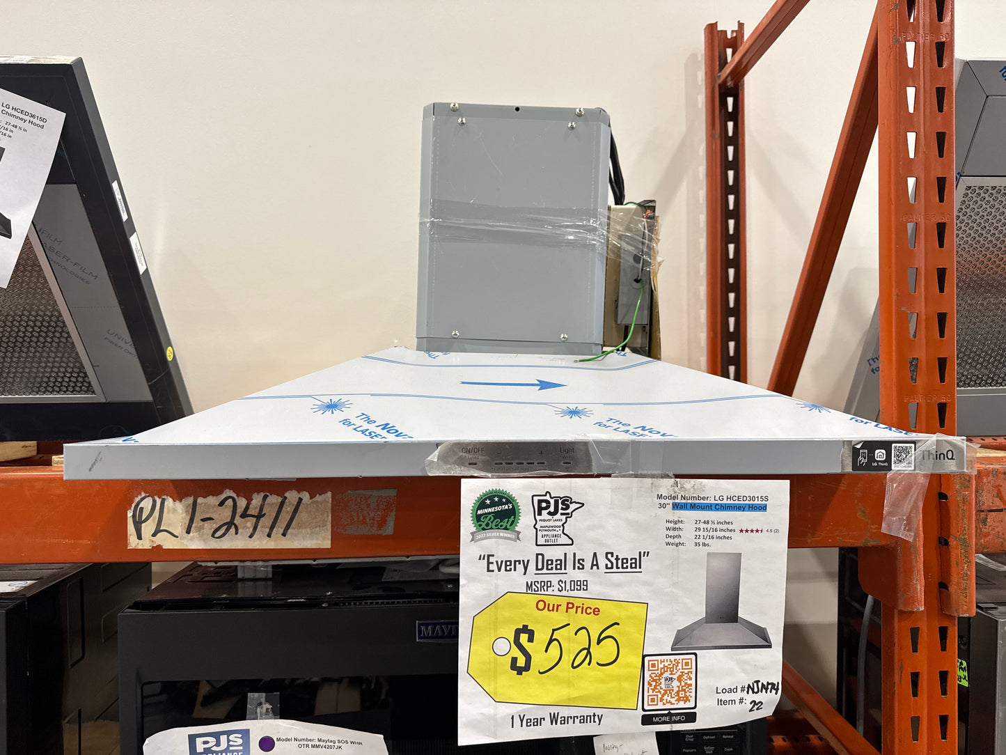 LG HCED3015S 30 Inch Wall Mount Range Hood with 5 Speed 600 CFM Blower, Dishwasher Mesh Filters, Low Profile Body, IR Touch Controls, Dual Level LED Lighting, and UL Listed: Stainless Steel